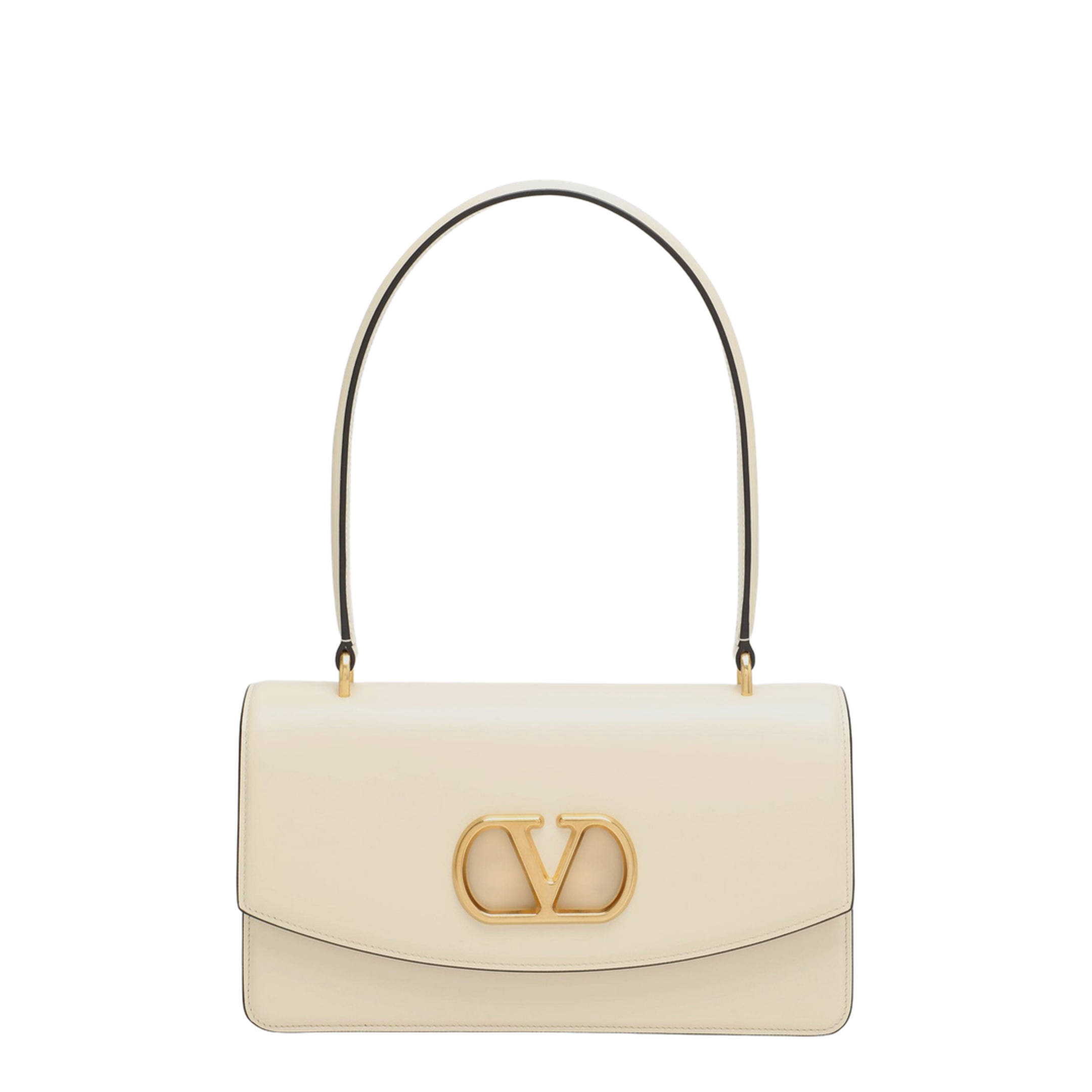 Vain Glossy Calfskin Top Handle Shoulder Bag - Butter White - Image 1