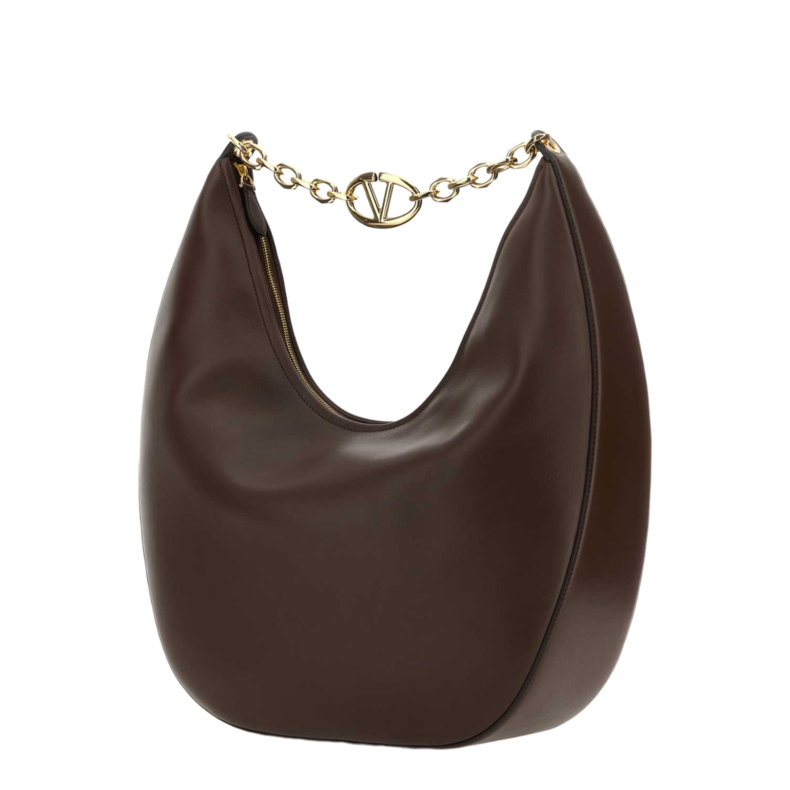 Brown Leather Medium VLogo Moon Shoulder Bag - Image 2