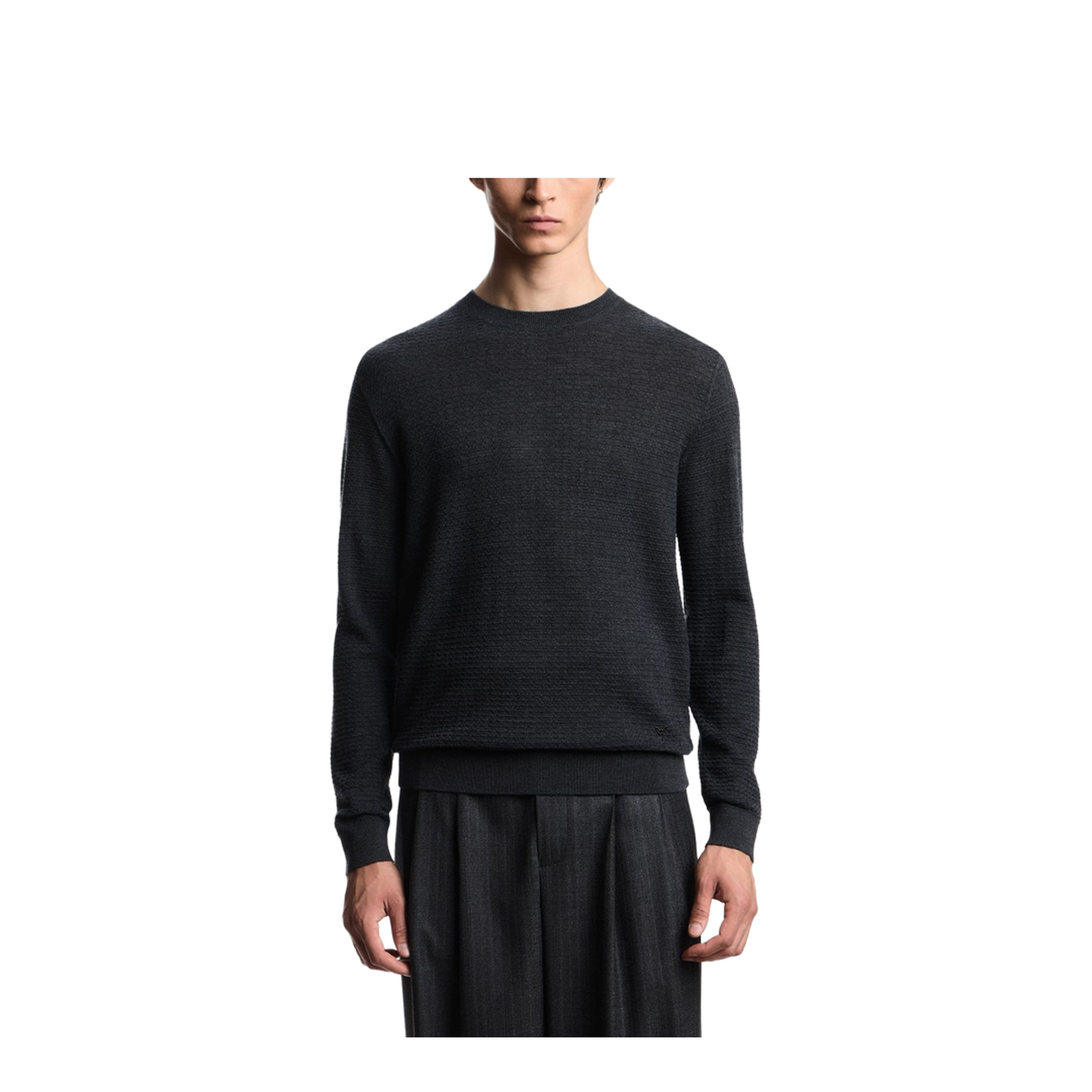 Dark Grey Textured Knit Round Neck Long Sleeve Top - Image 3