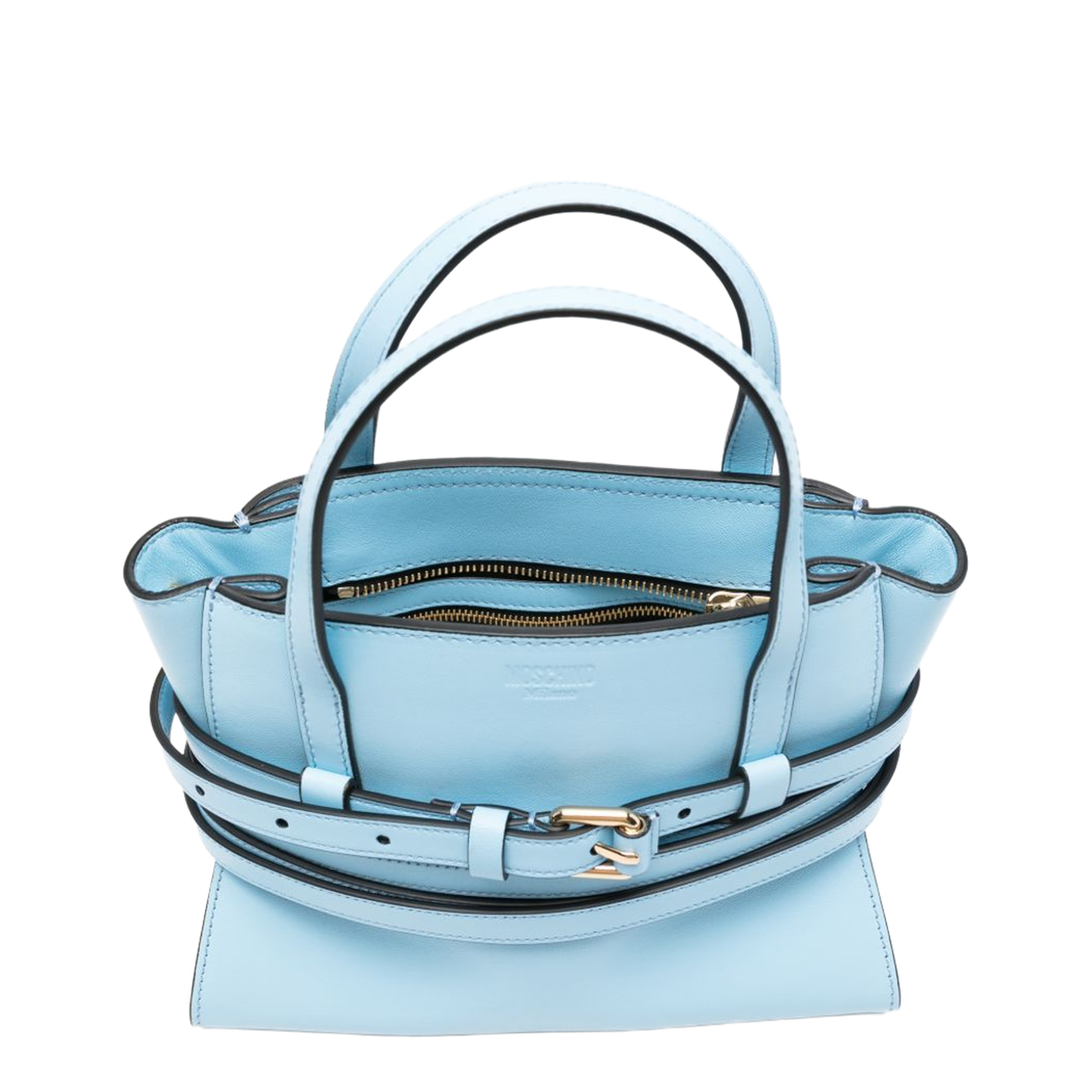 Tie Me Small Calf Leather Tote - Sky Blue - Image 3