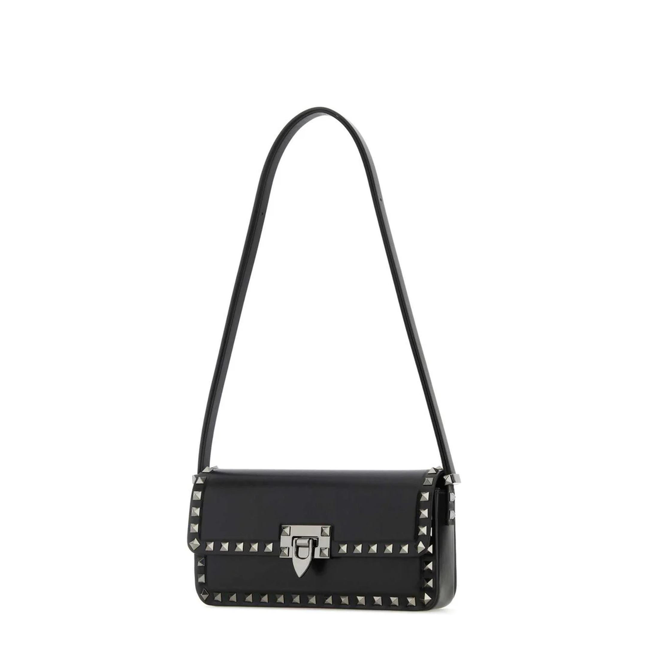 Black Leather Rockstud Shoulder Bag - Image 2