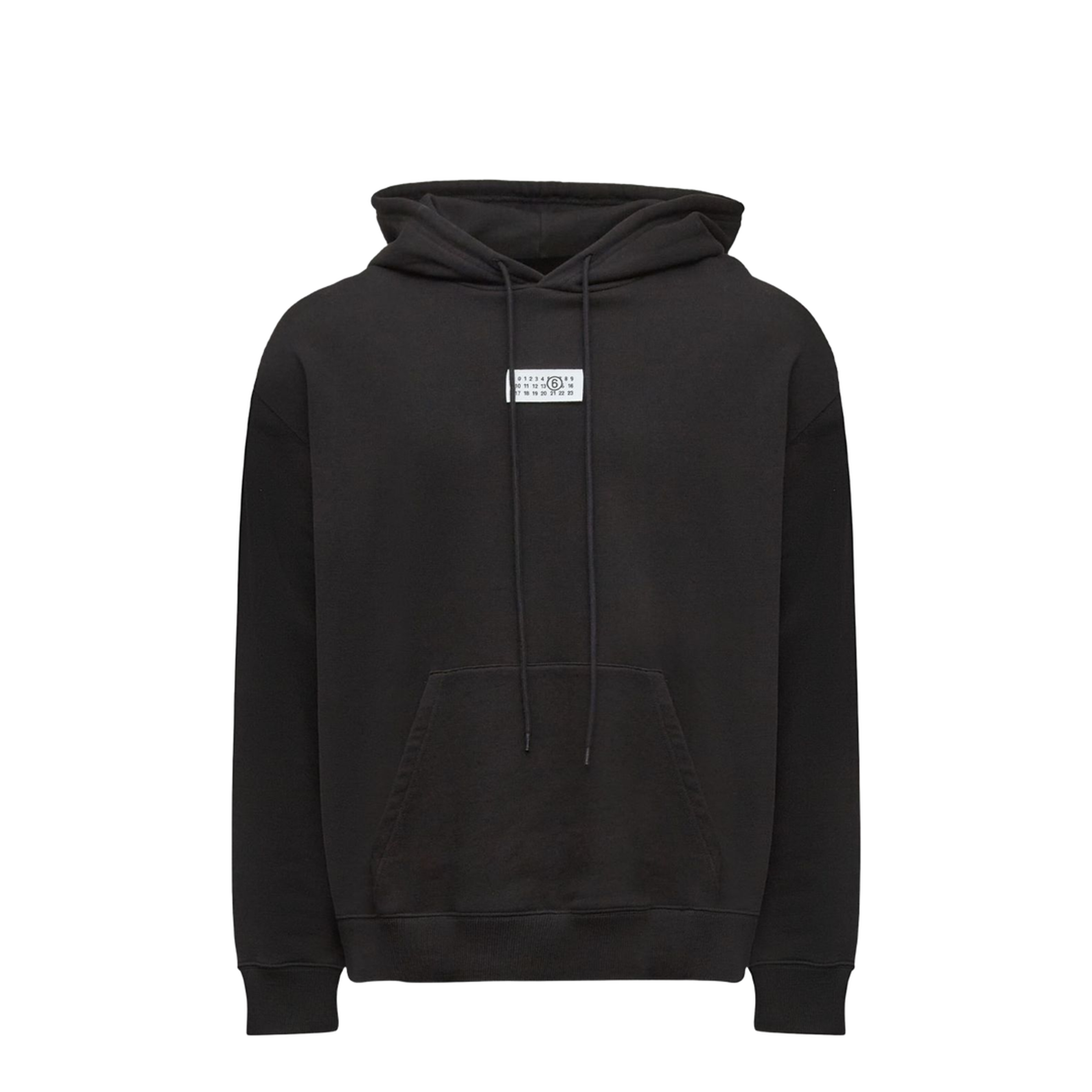 Black Front Pouch Pocket Adjustable Drawstring Hood Ribbed Cuffs Logo Patch Detailing - Image 1