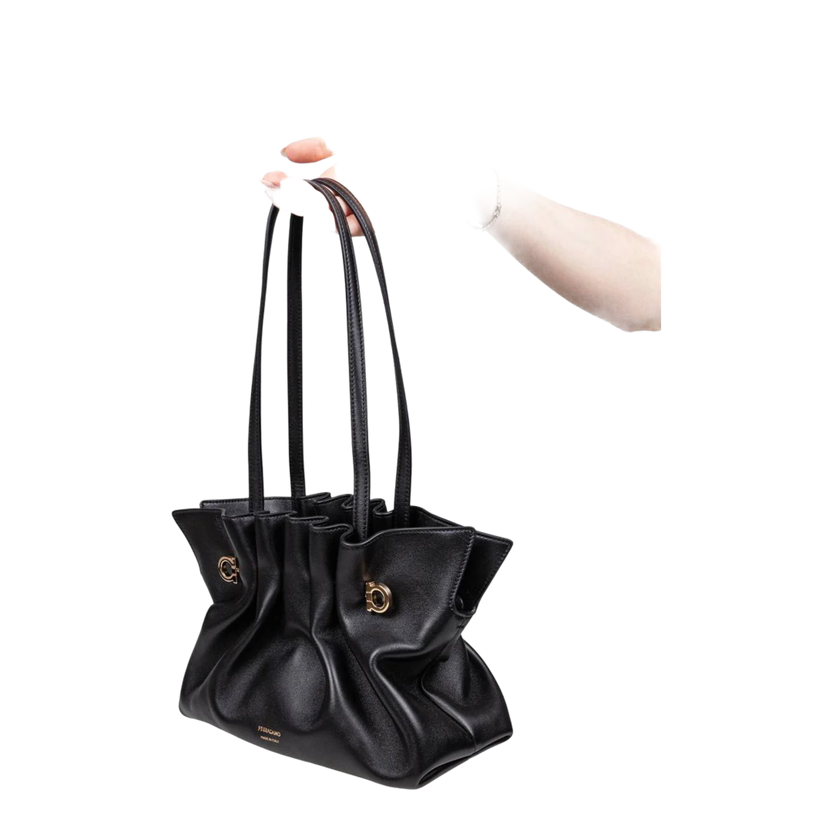 Soft Shoulder Bag in Black Nappa - Image 2