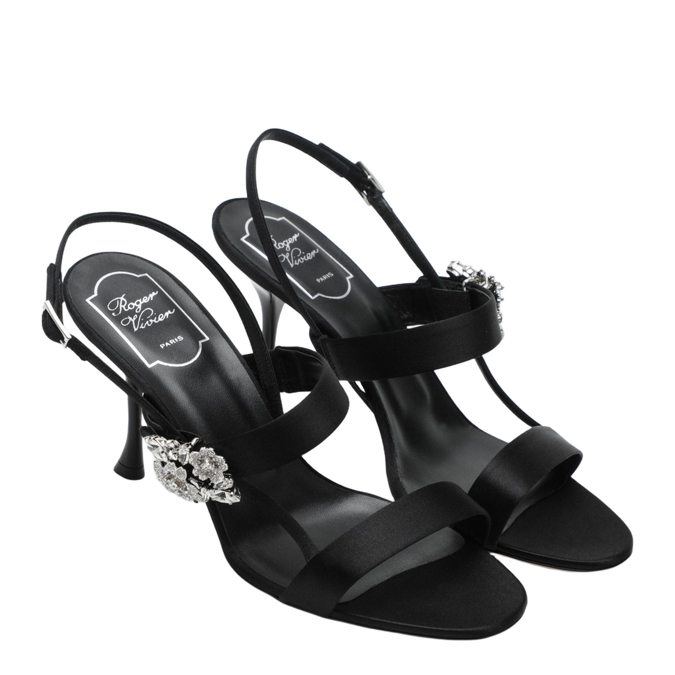 Black Satin Efflorescence Sandals - Image 2