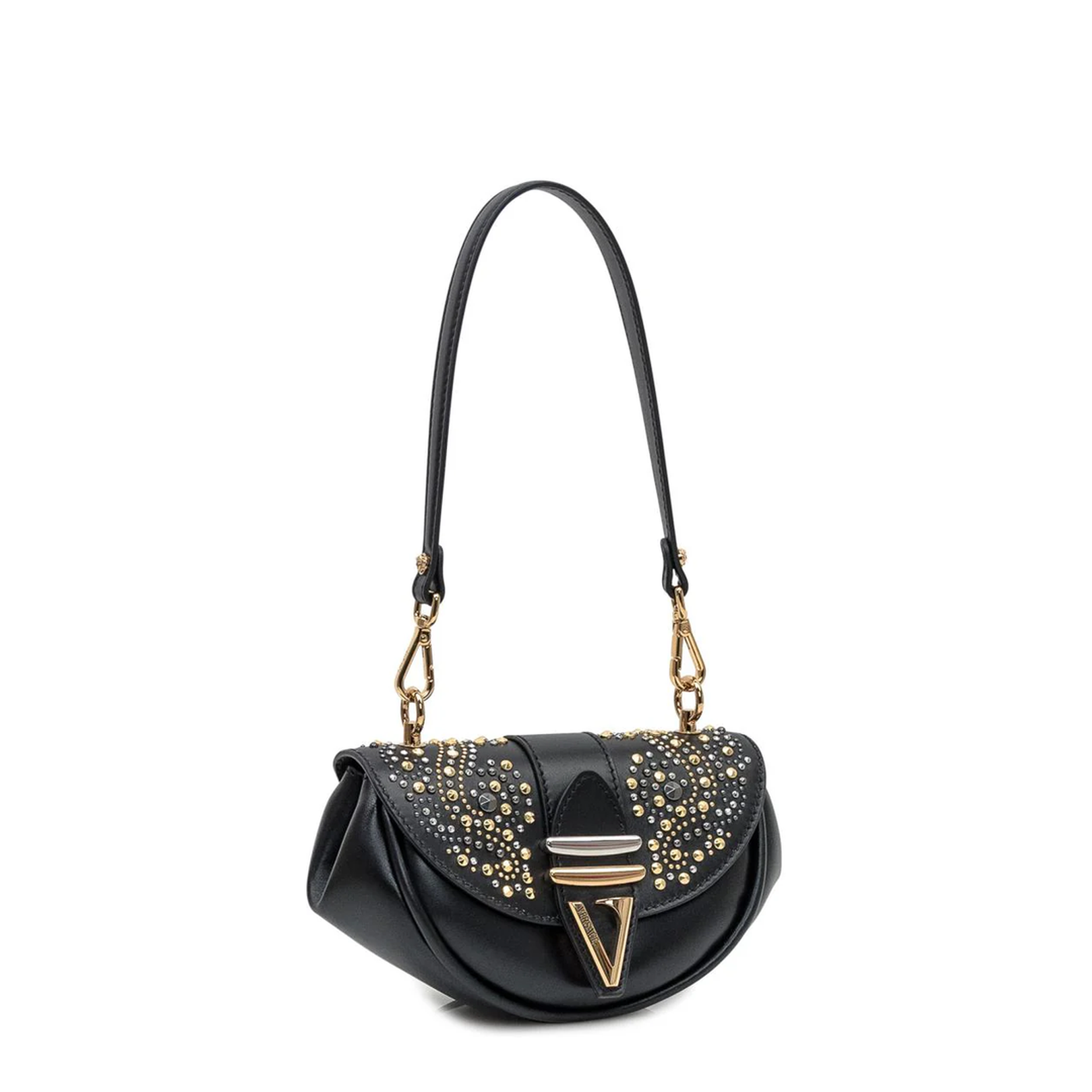 Black Leather Shoulder Bag with Stud Applications - Image 3