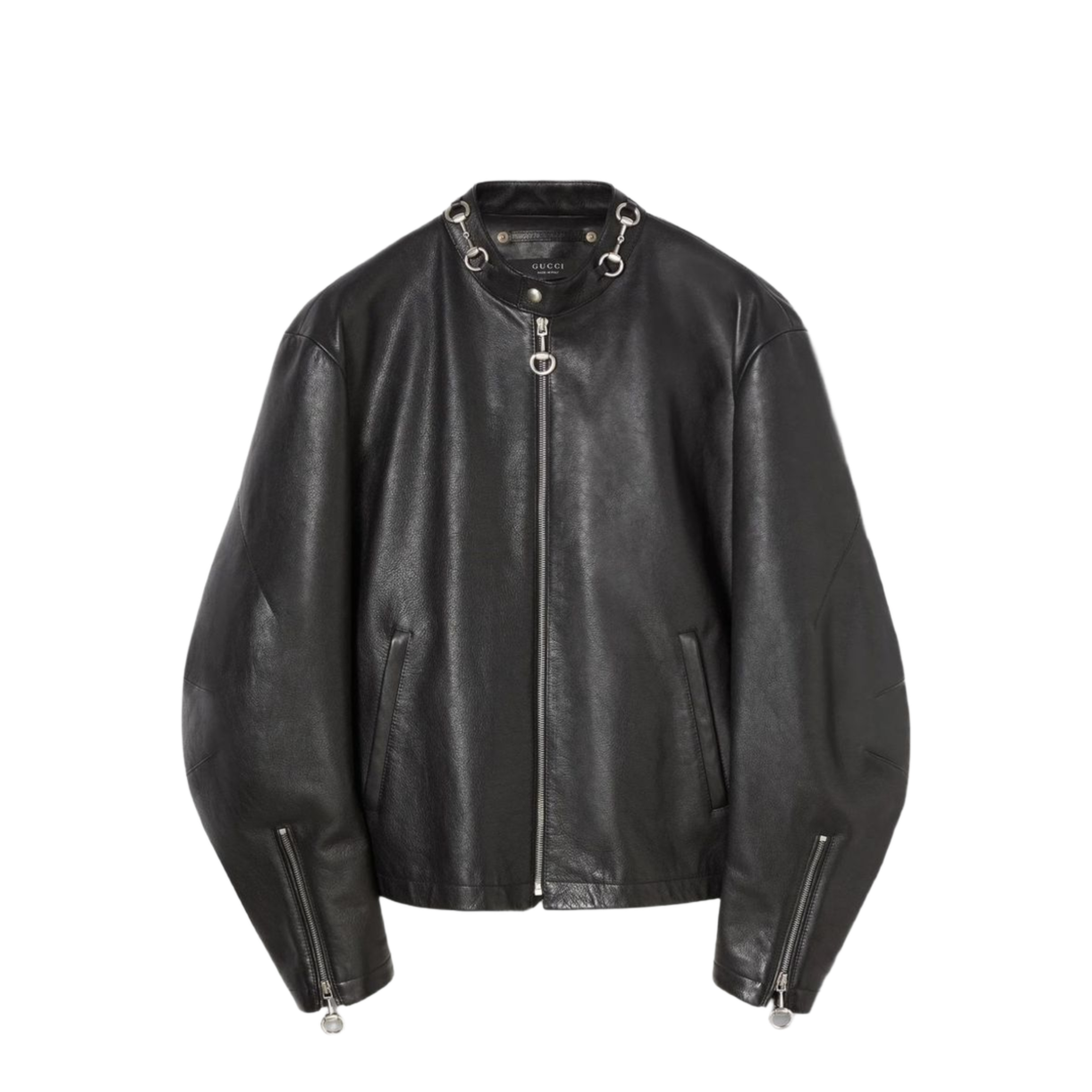 Leather Jacket with Horsebit in Black - Image 1
