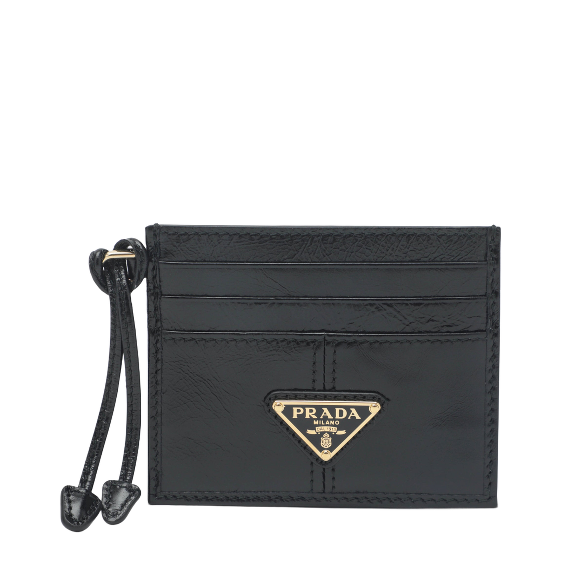 Black Leather Card Holder with Triangle Logo - Image 1