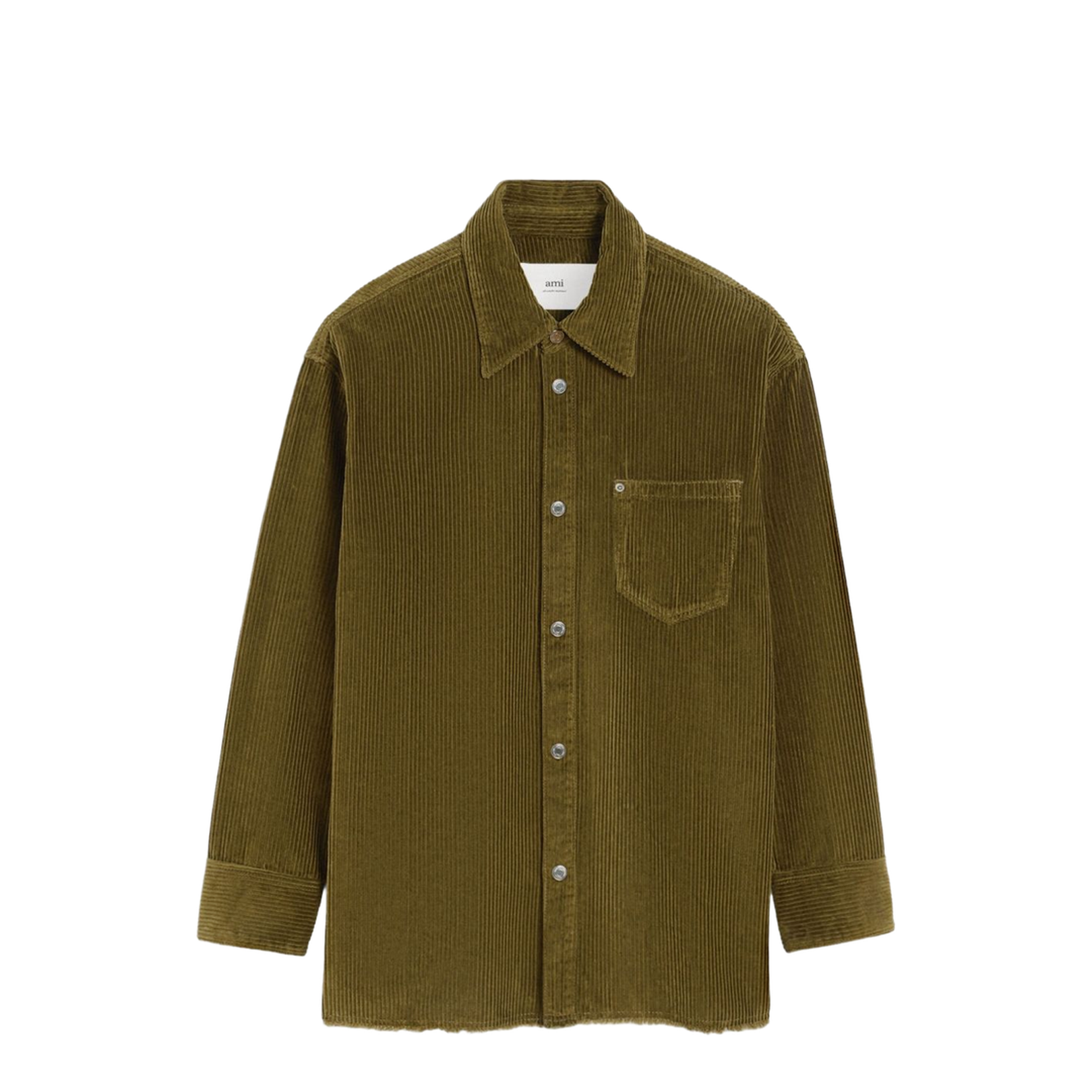 Green Cotton Corduroy Side Slit Overshirt - Image 1