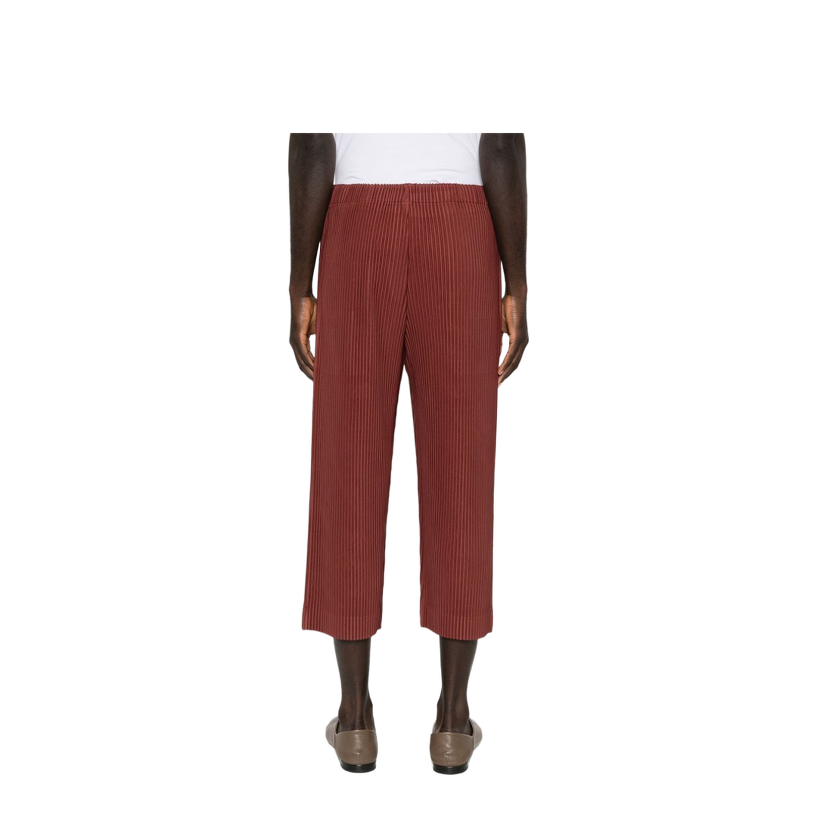 Brown Pleated Design Cropped Pants - Image 2