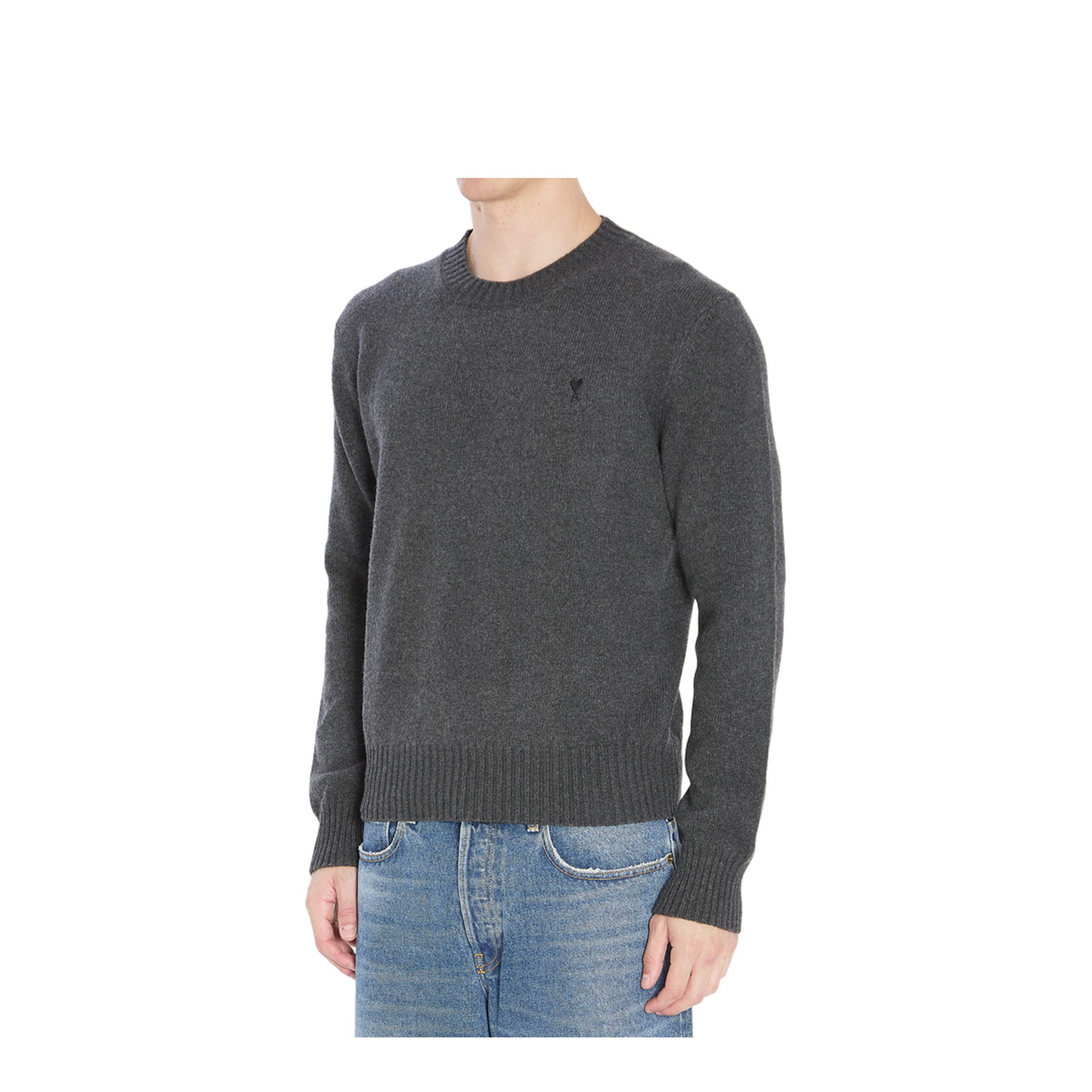 Grey Crew-Neck Sweater with Ribbed Trims - Image 2