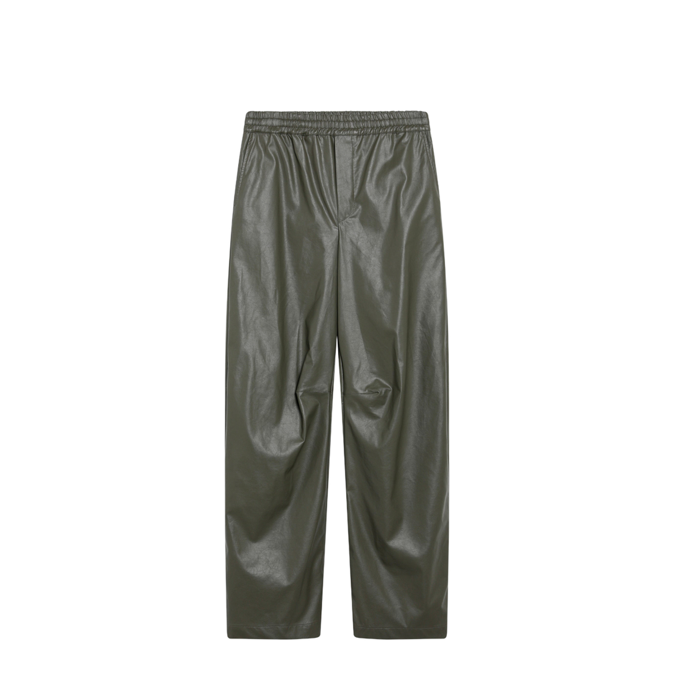 Khaki Green Wide-Leg Trousers In Faux Leather - Image 1