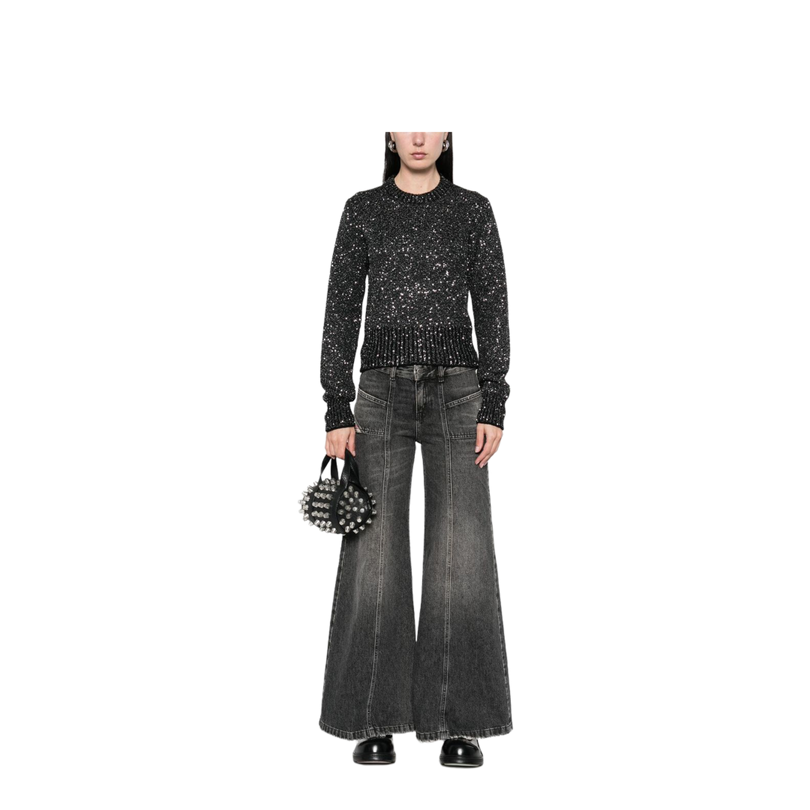 Black Wool Blend Cropped Sweater - Image 2