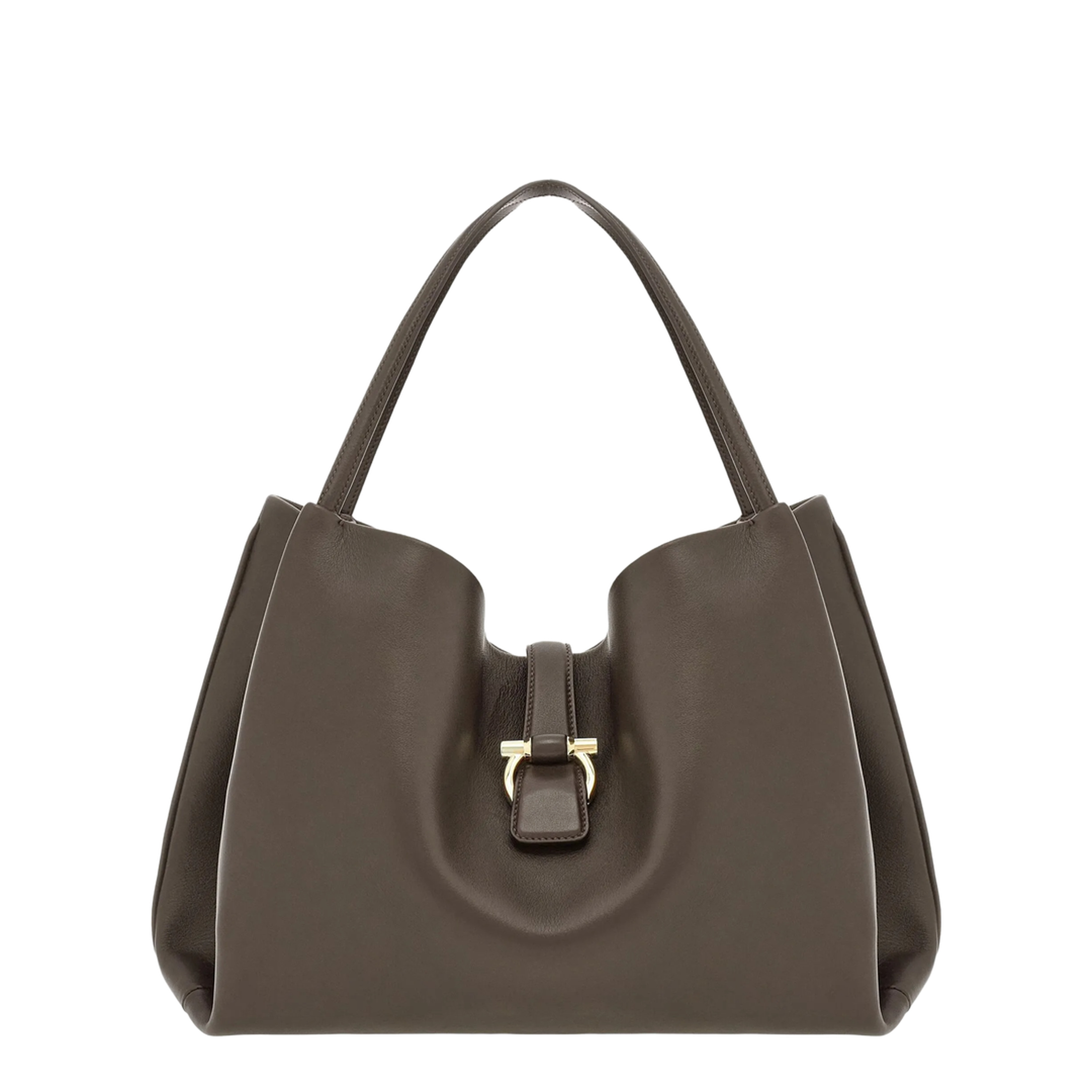 Large Leather Shoulder Bag - Grey - Image 1