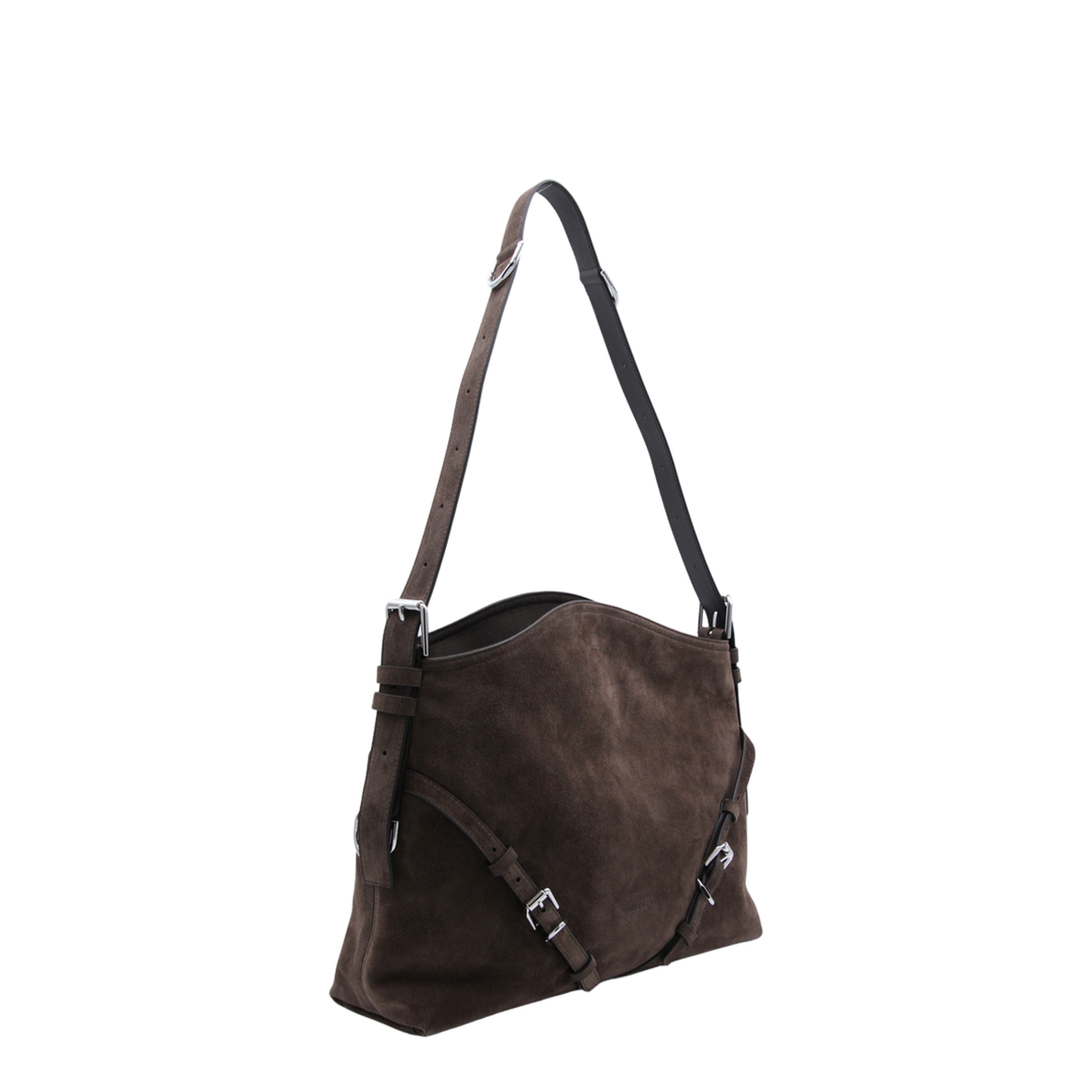 Voyou Medium Suede Shoulder Bag - Ebony Brown - Image 4