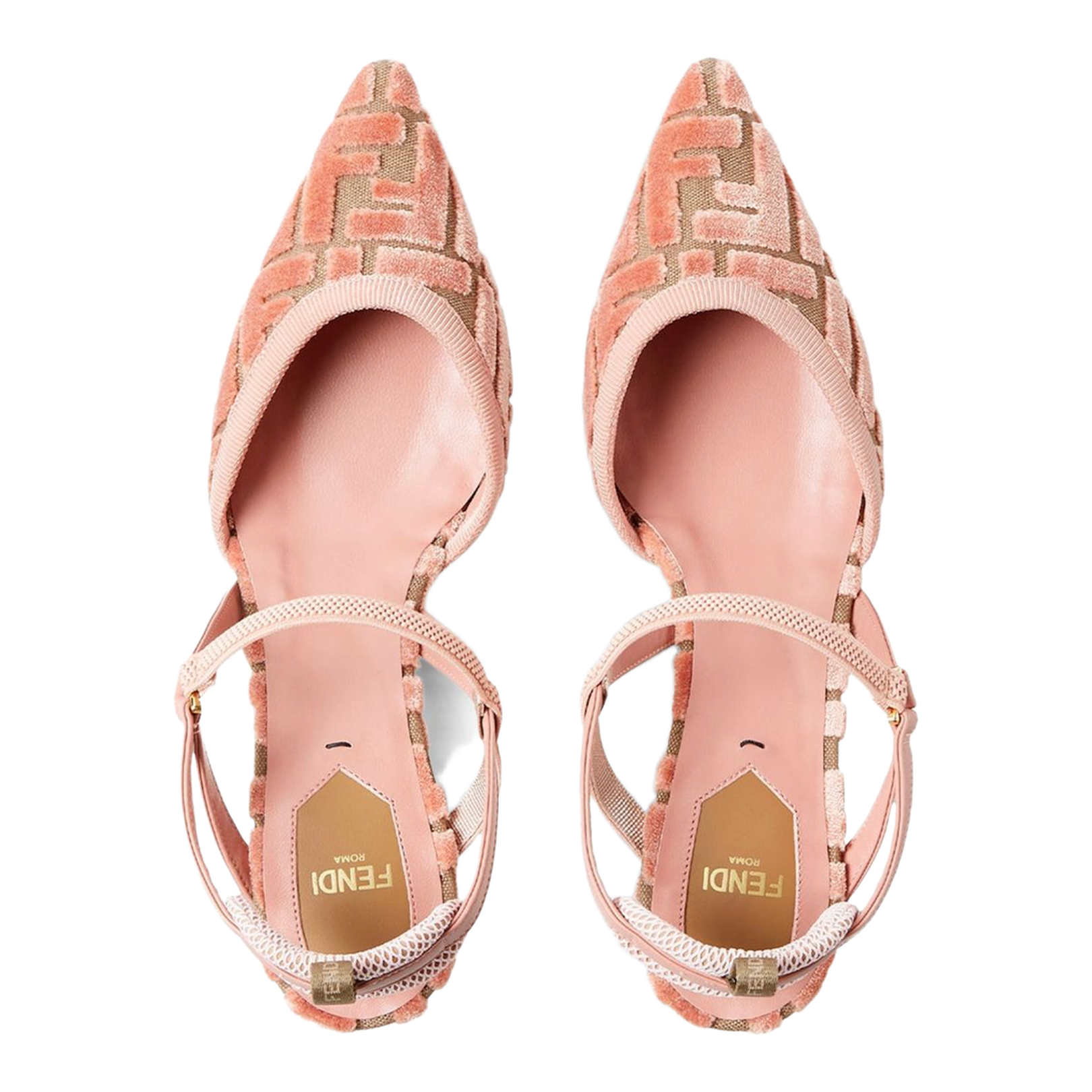 Pink Leather FF-Pattern Slingback Strap Pointed Toe Kitten Heel - Image 3