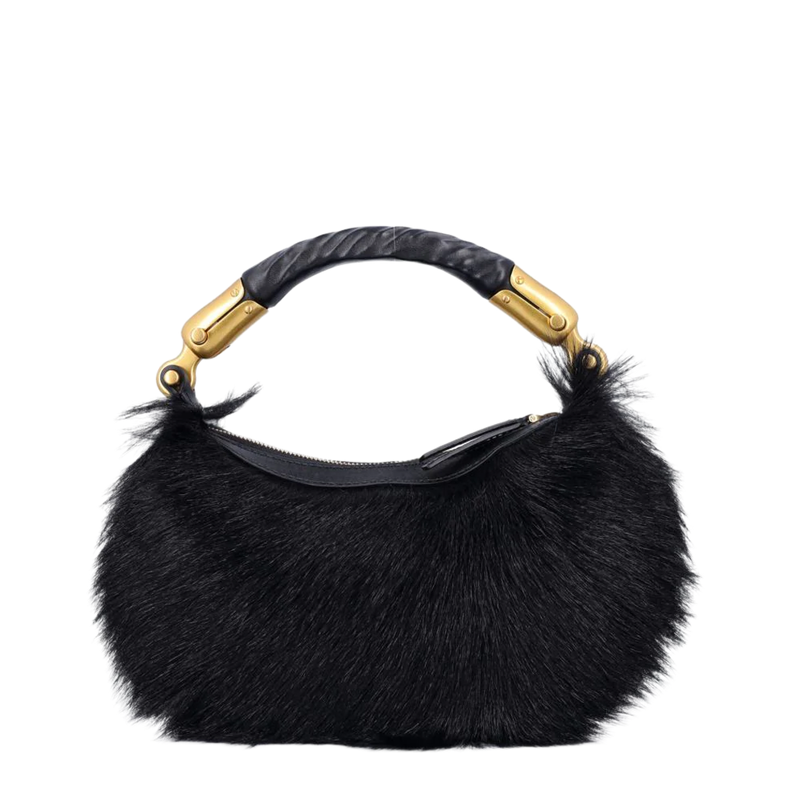 Genuine Fur Handbag With Leather Handle Black - Image 3