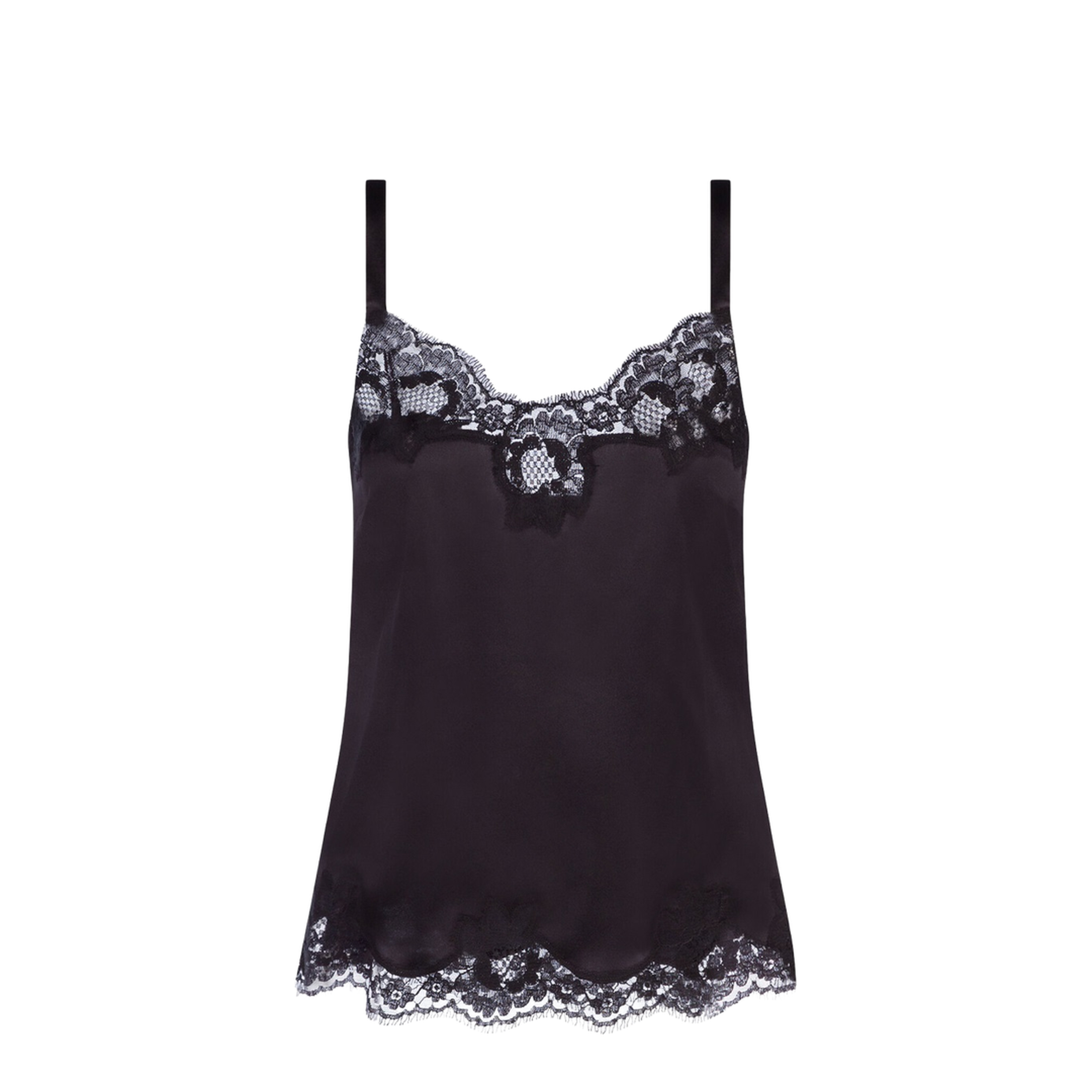 Black Lace-Trim Silk Top - Image 1
