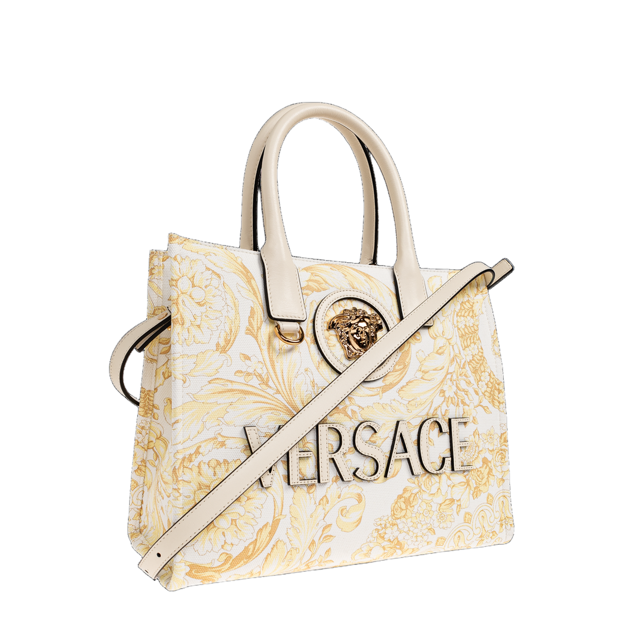 Versace La Medusa Small Canvas Tote Bag - Cream/Off-White - Image 4
