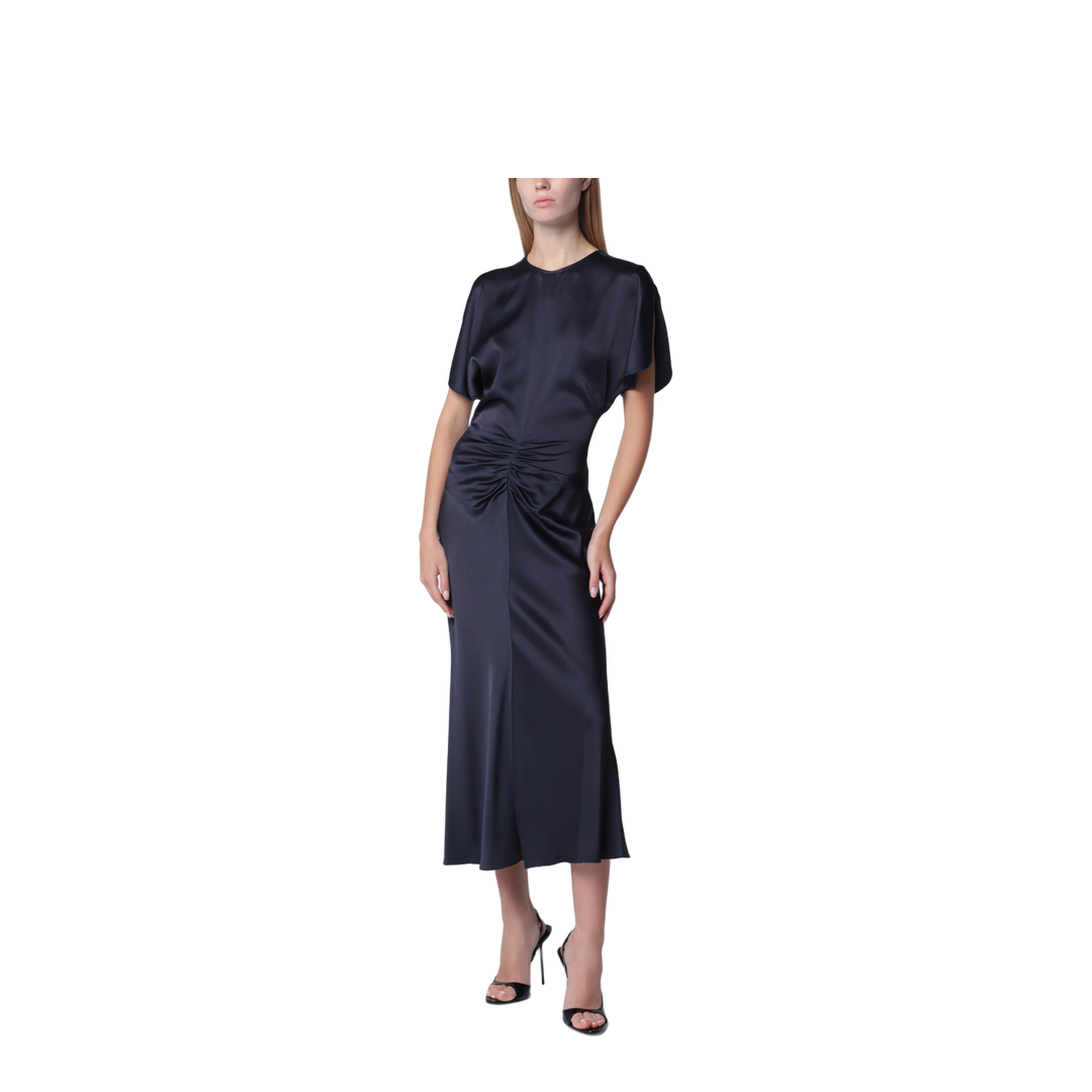 Bela Midi Dress in Midnight Satin Crêpe - Image 1
