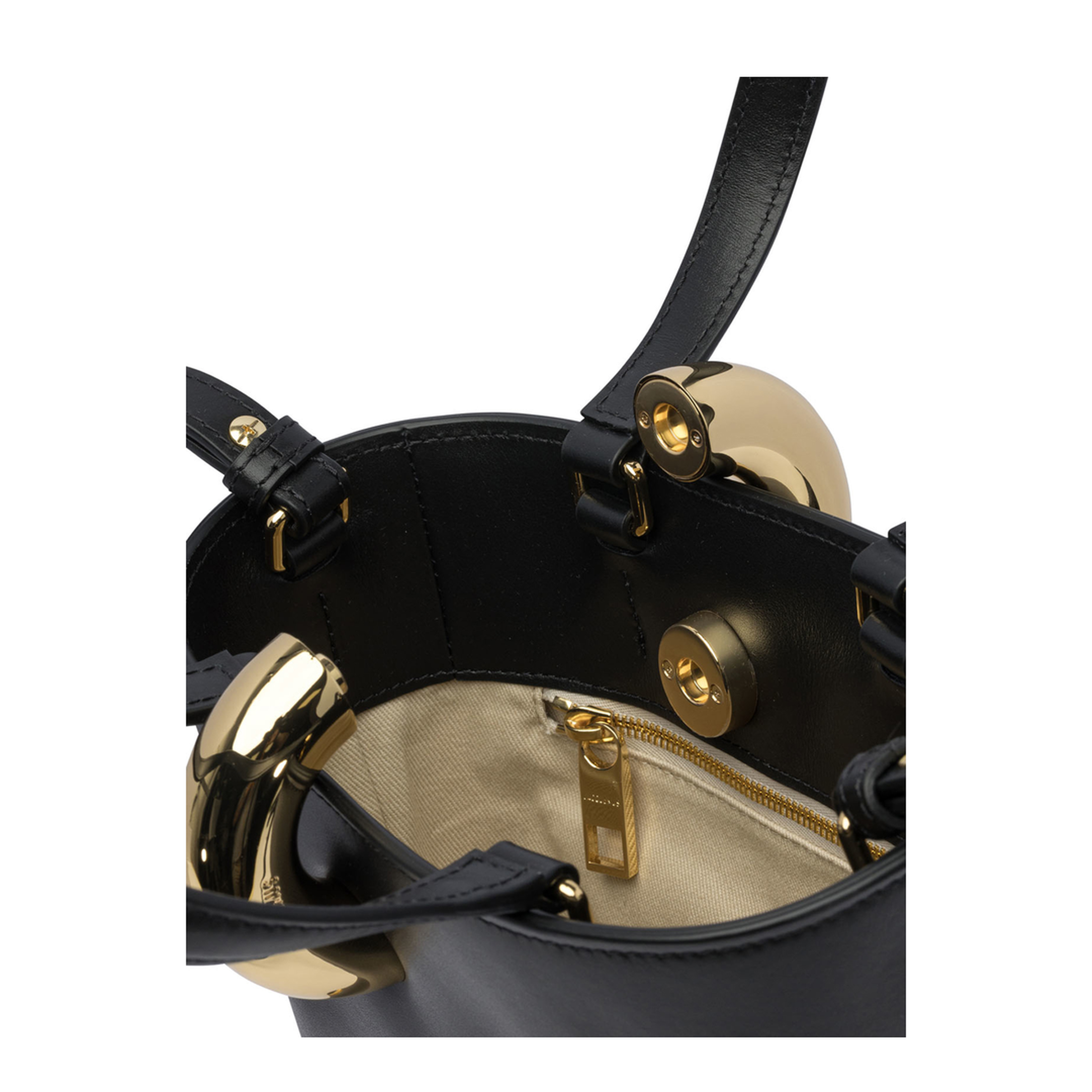 Cow Leather Bucket Bag - Black - Image 5