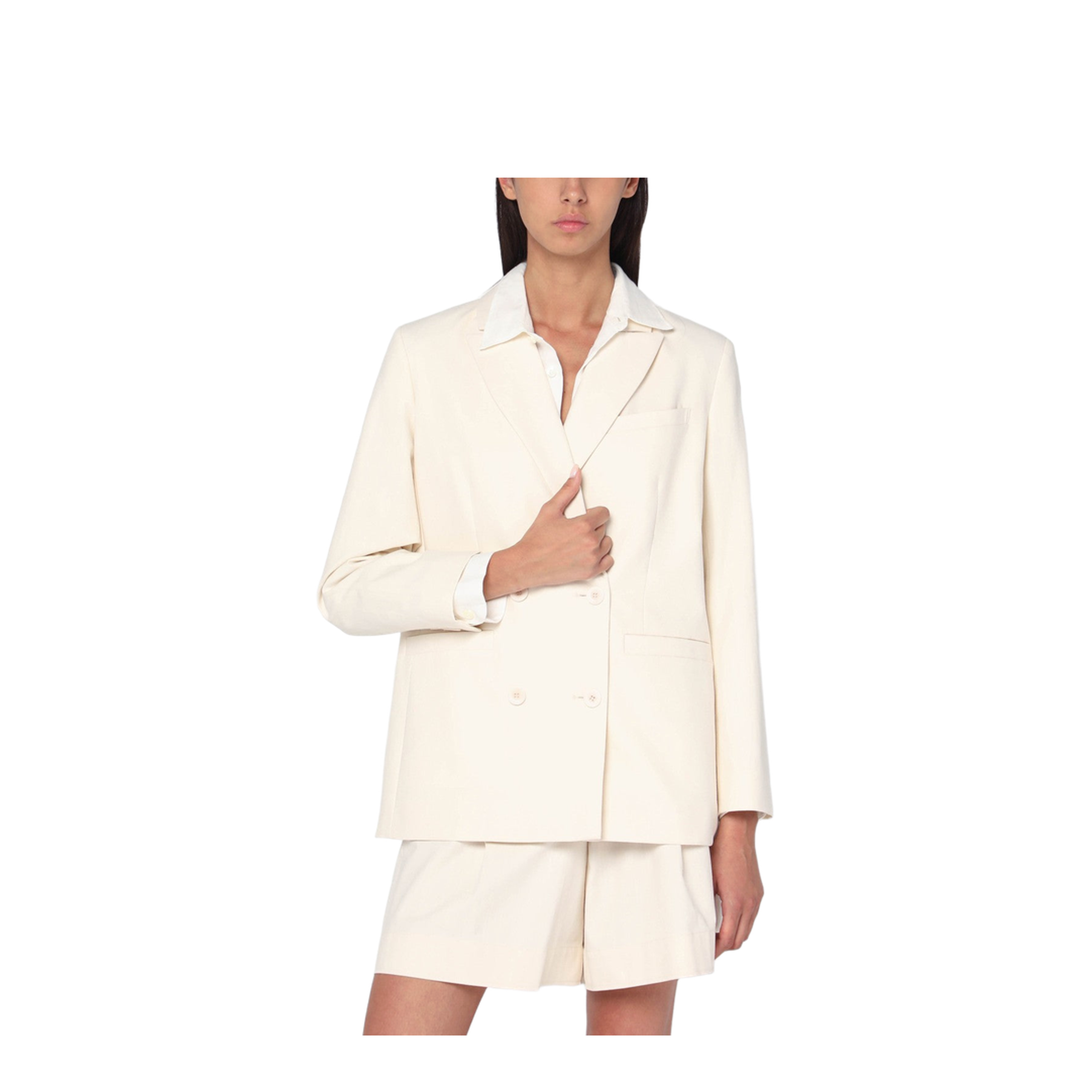 Double-Breasted Jacket In Ecru Cotton - Image 1