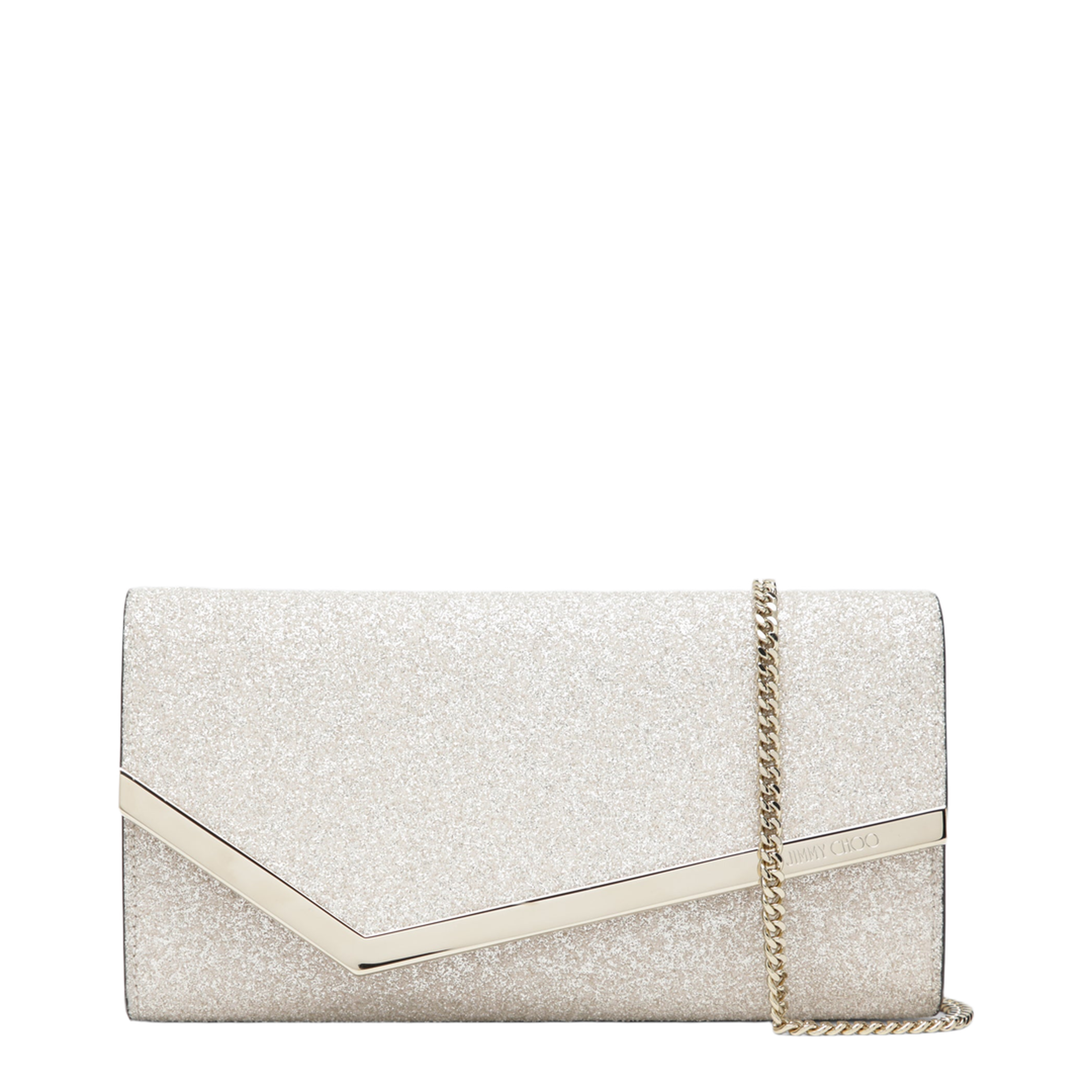 Emmie Calfskin Leather Clutch Bag - Light Soft Gold Caviar Glitter - Image 1