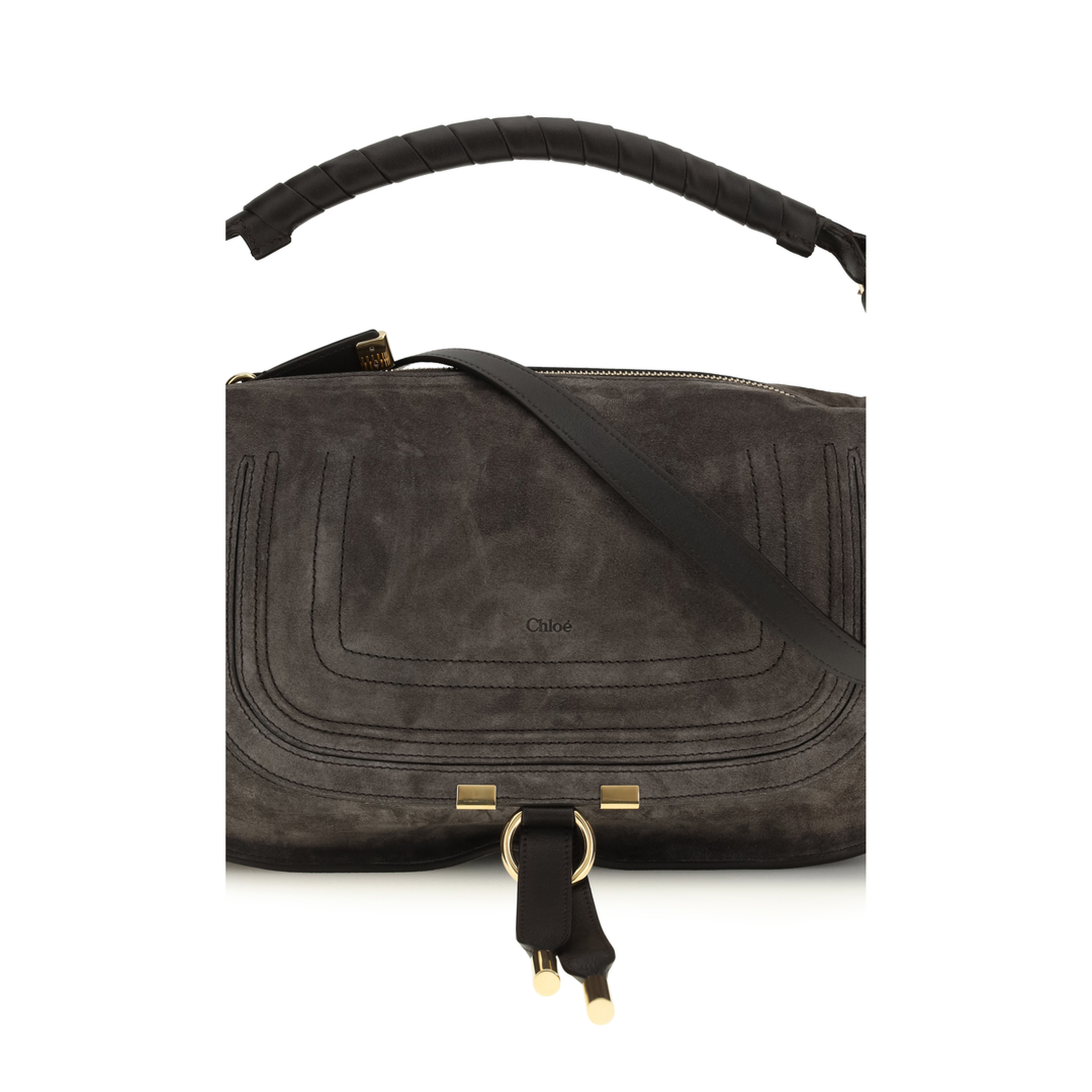 Marcie Small Calf Suede Shoulder Bag - Brown - Image 4
