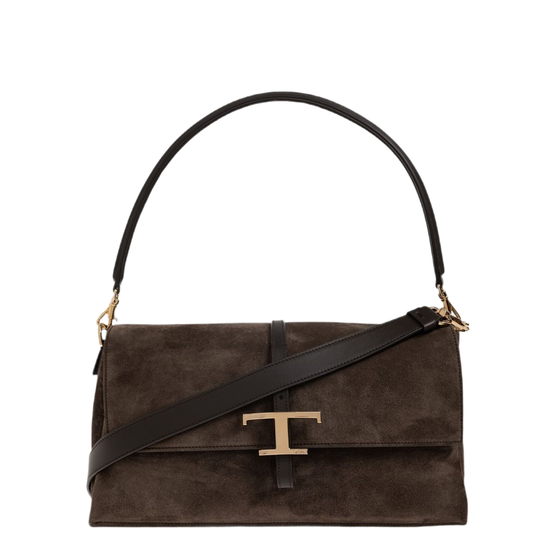 T Timeless Suede Leather Shoulder Bag - Brown - Image 1