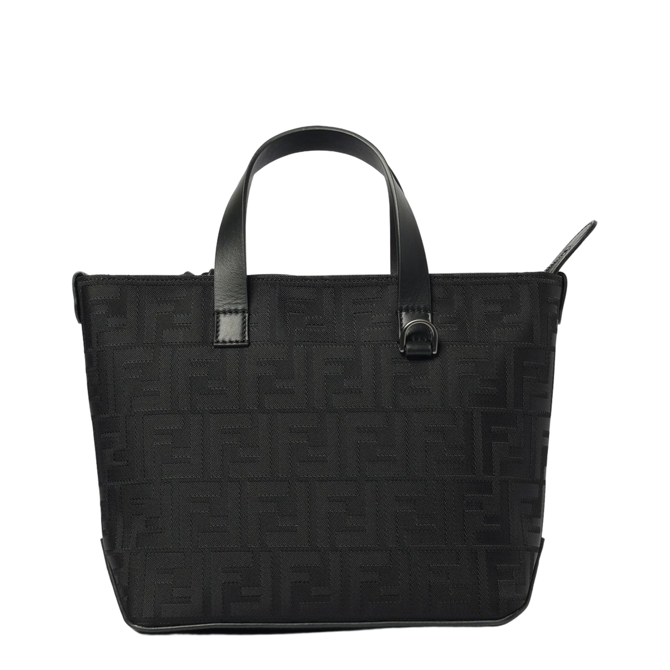 FF Squared Small Leather and Nylon Shopping Bag - Black - Image 1