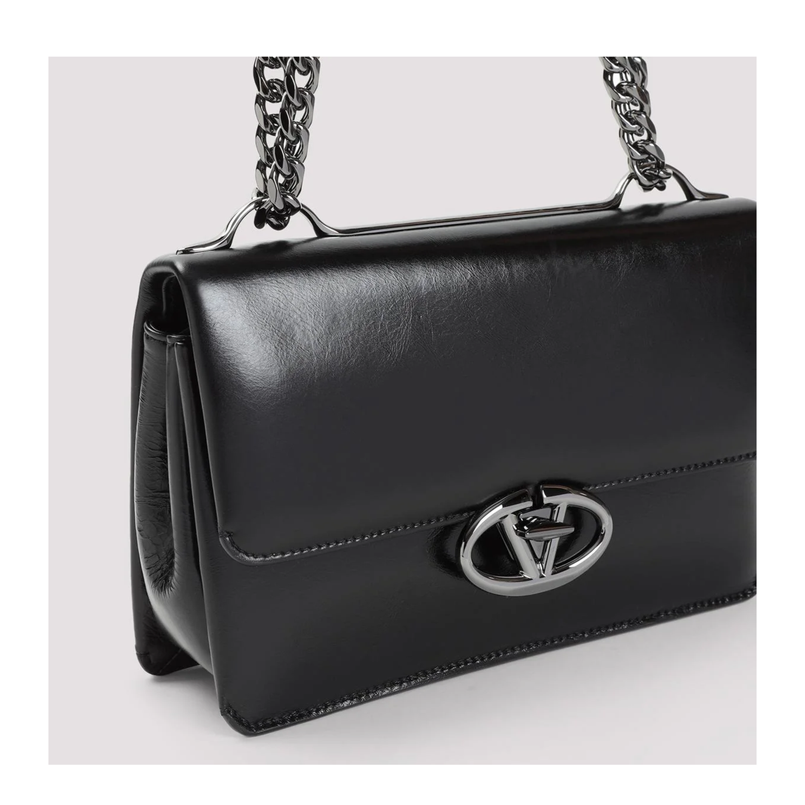 Black Leather Chain Small Shoulder Bag - Image 3