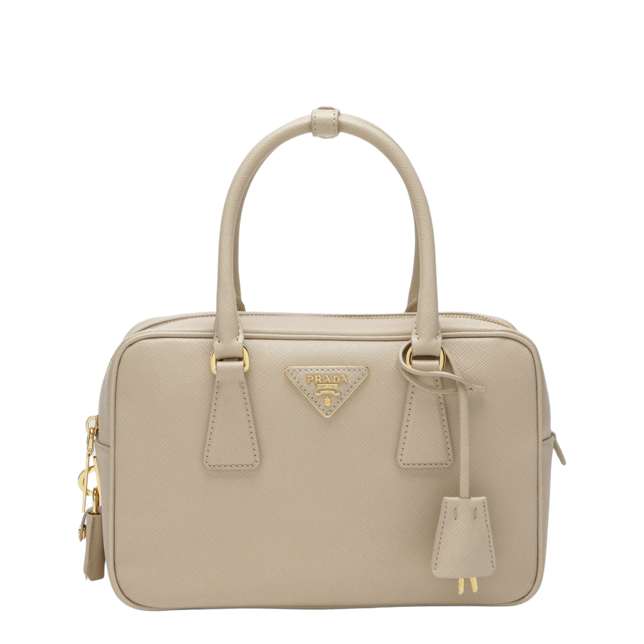 Bauletto Saffiano Leather Top-Handle Bag - Travertine Stone - Image 1