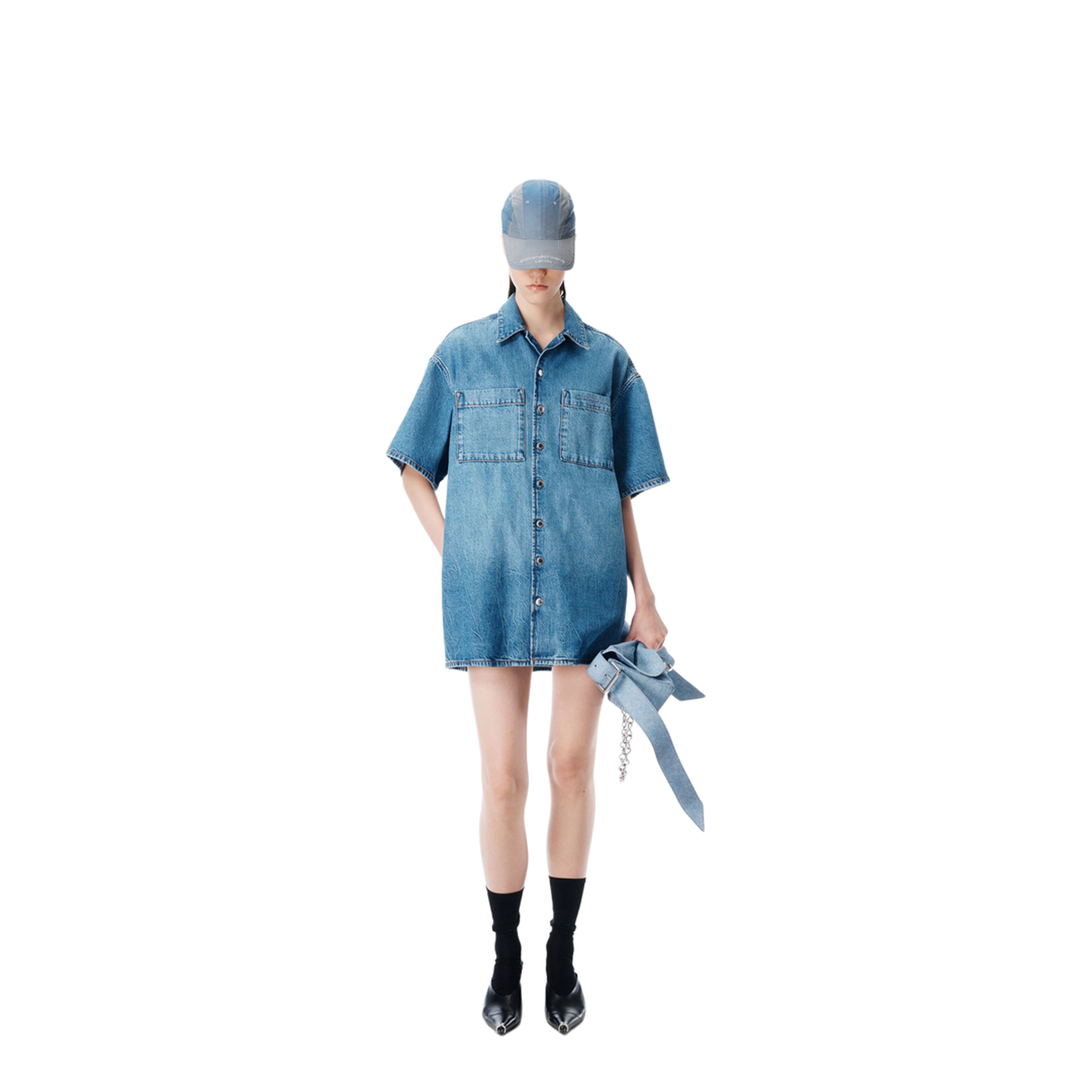 Boxy Denim Shirt Dress - Image 2