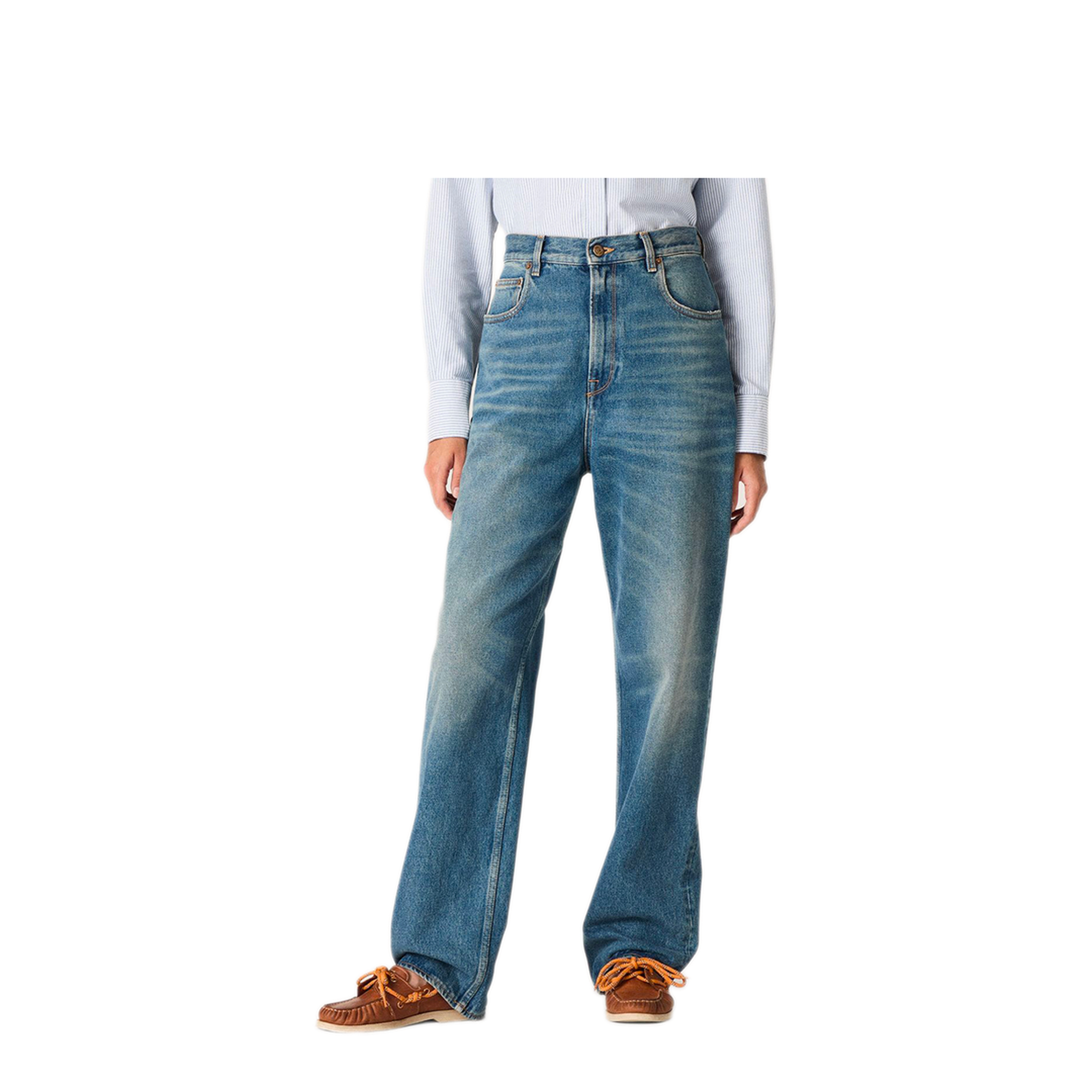 Stone-Washed Light Blue Denim Boyfriend Jeans - Image 2