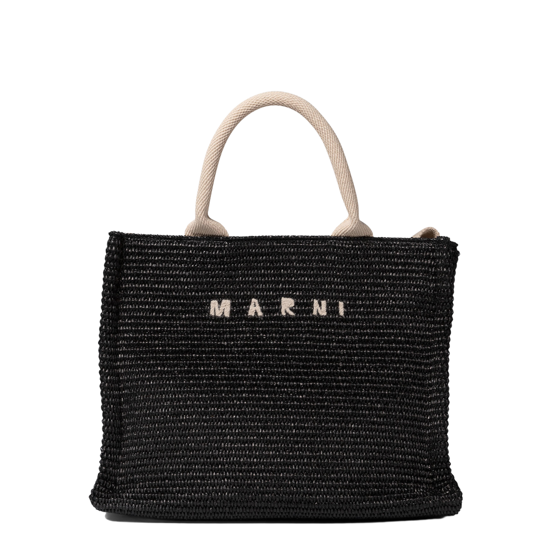 East/West Small Raffia-Effect Tote Bag - Black - Image 1