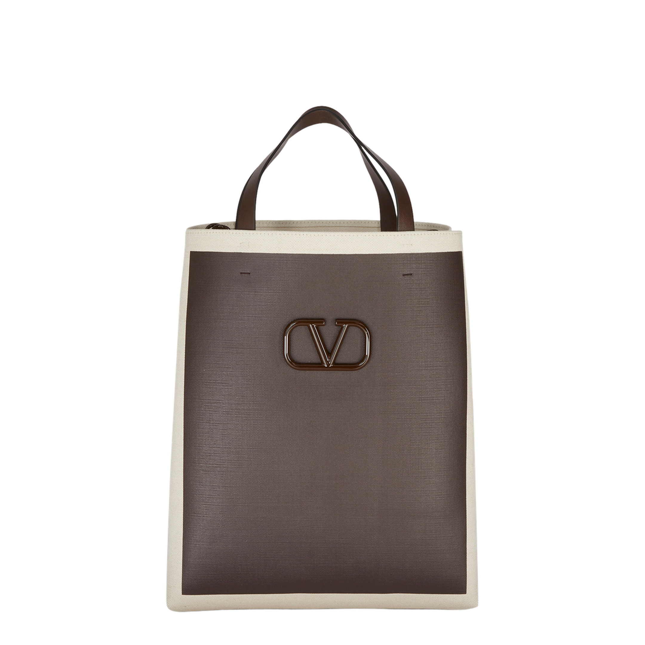 VLogo Signature Medium Canvas Tote Bag - Brown/Cream - Image 1