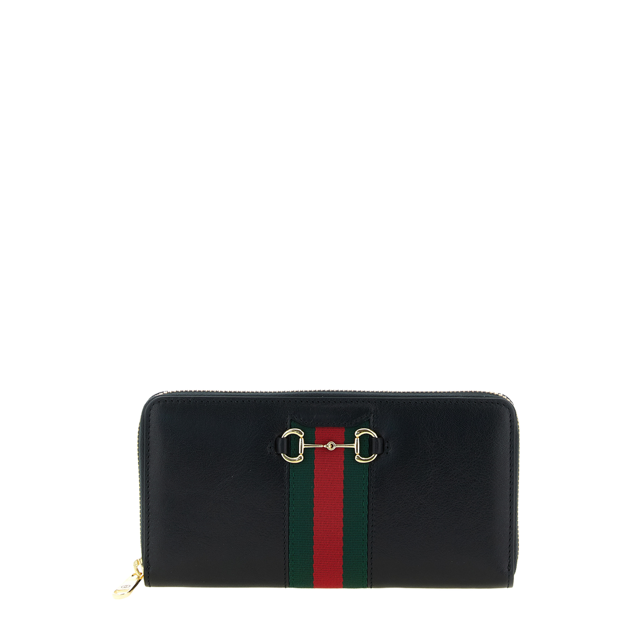 Horsebit Web Zip-Around Wallet - Black - Image 1