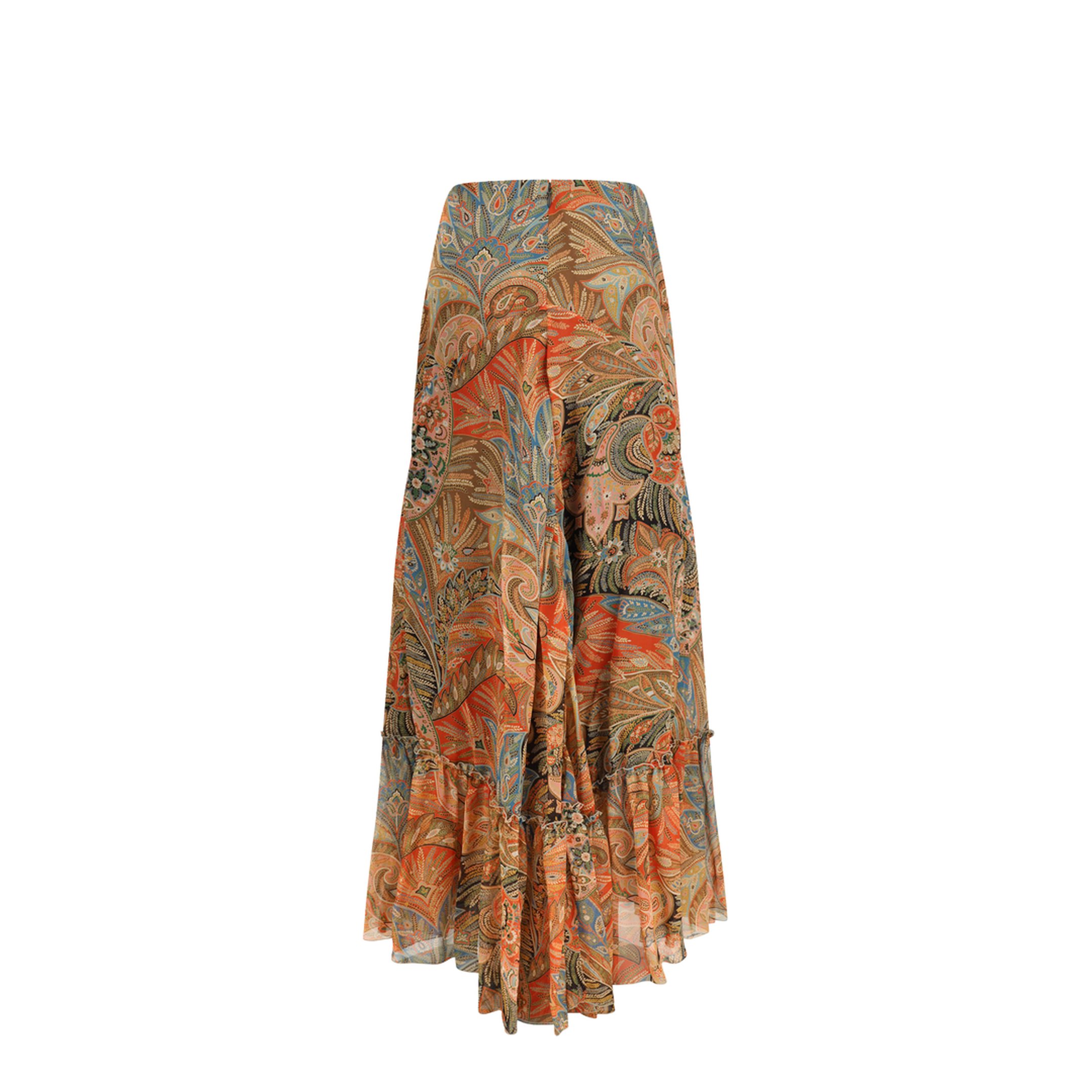 Silk Long Skirt with Flounce and Paisley Motif - Image 2