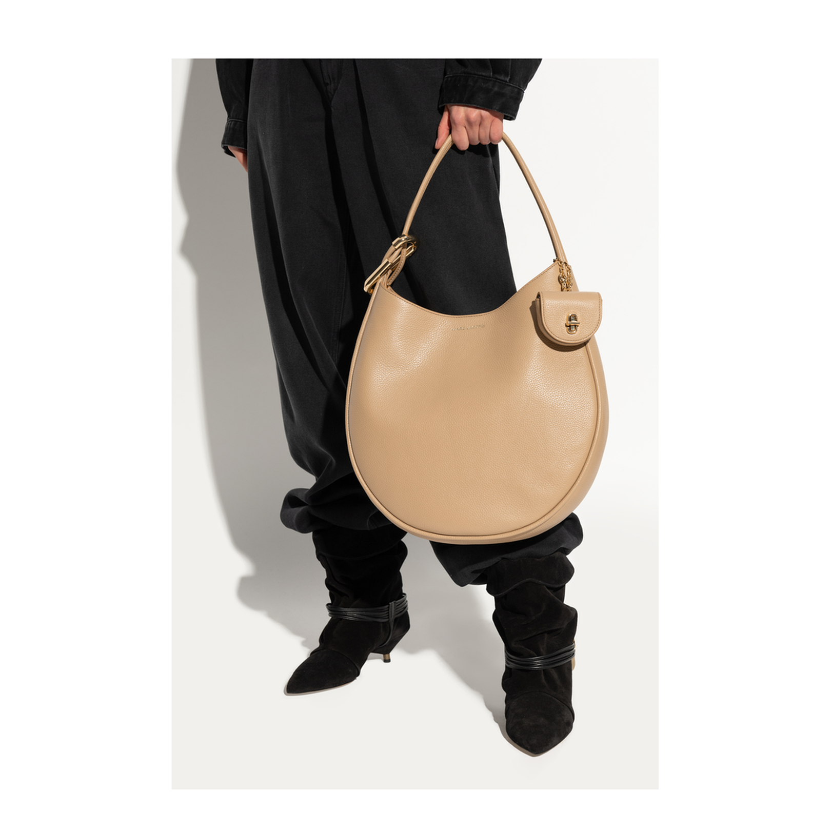 The Large Dual Hobo Bag Leather Beige - Image 3