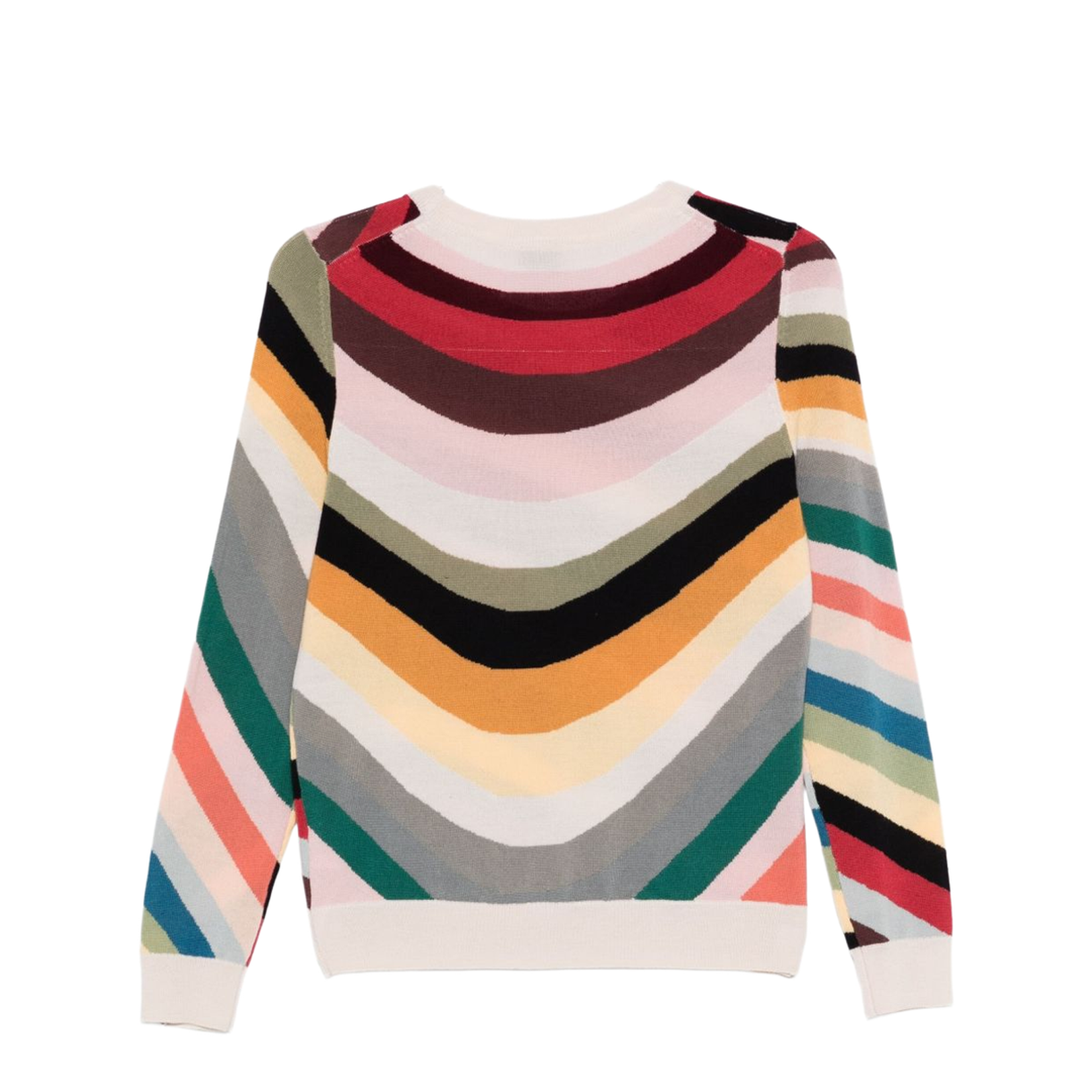 Yellow Multicolour Wave Stripe Pattern Long Sleeves Crew Neck Merino Wool Straight Hem - Image 2