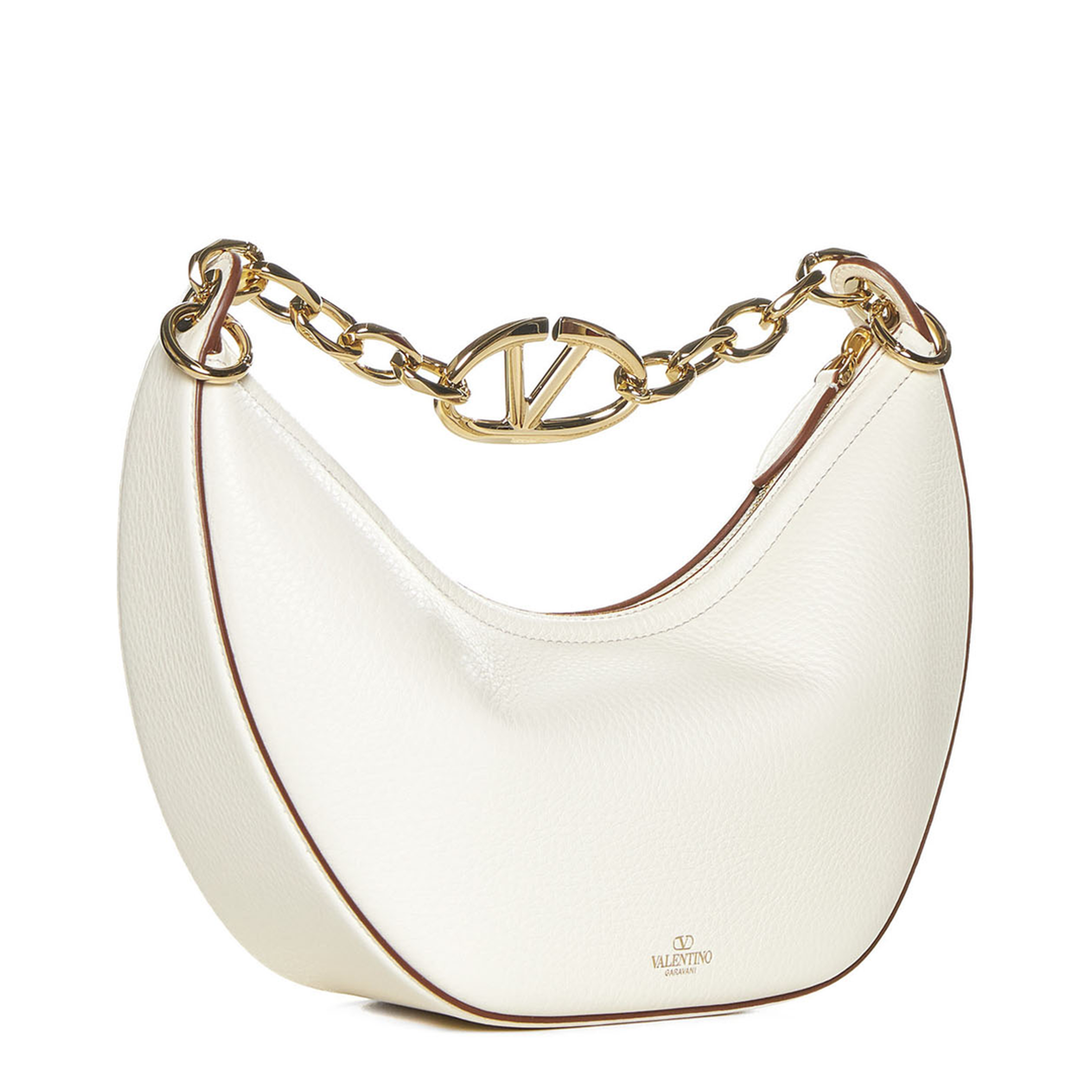 Ivory Leather Small Hobo Vlogo Moon Handbag - Image 3