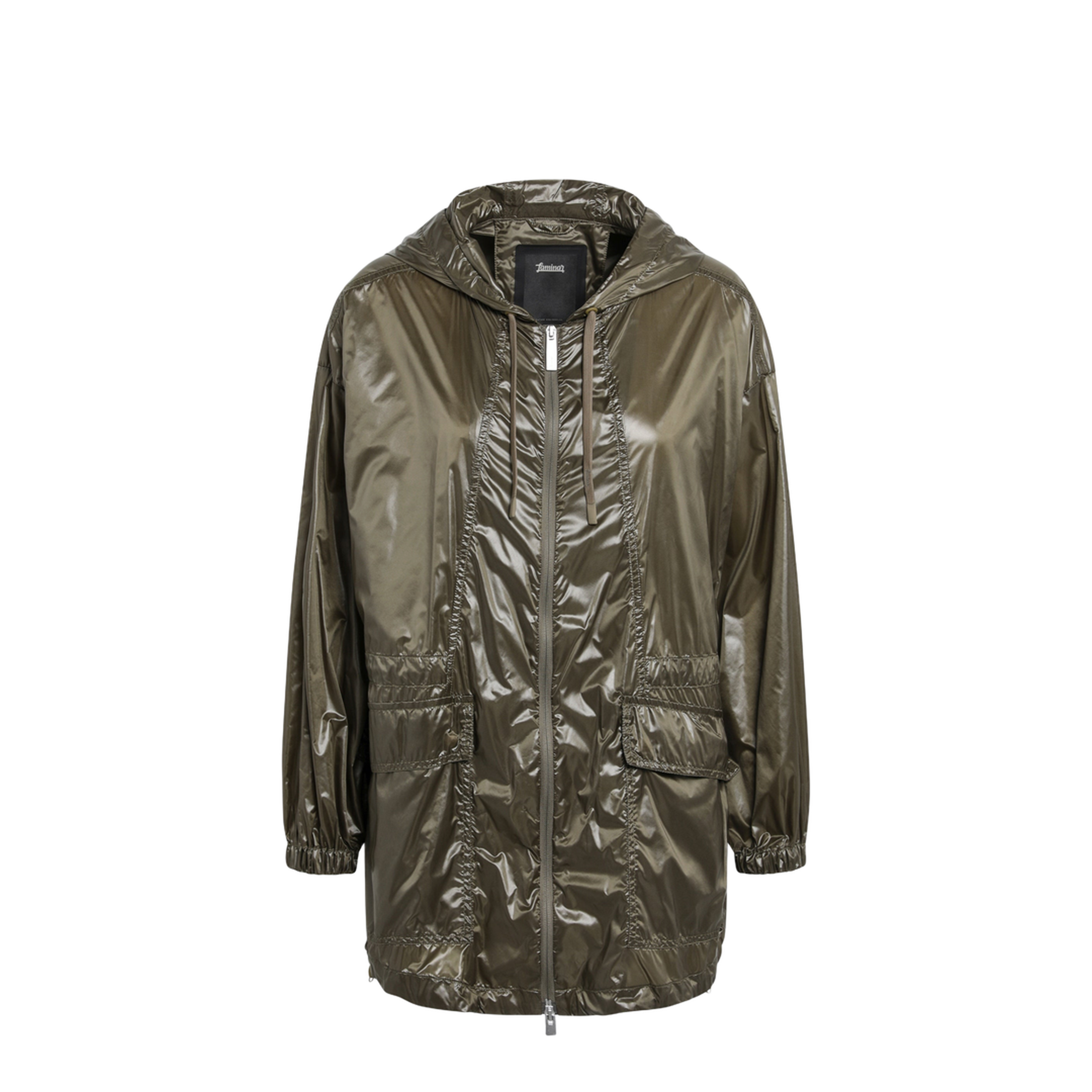 Olive Green Shiny Nylon Parka - Image 1