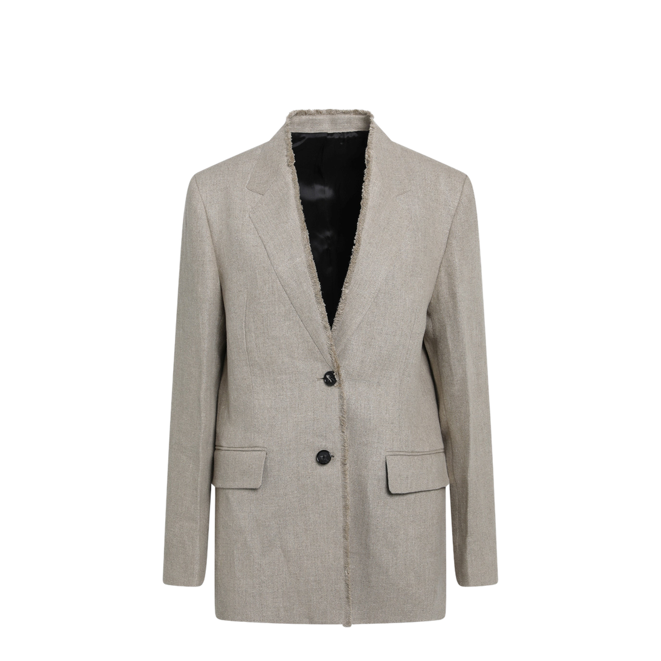Beige Frayed-Lapel Natural Linen Blazer - Image 1