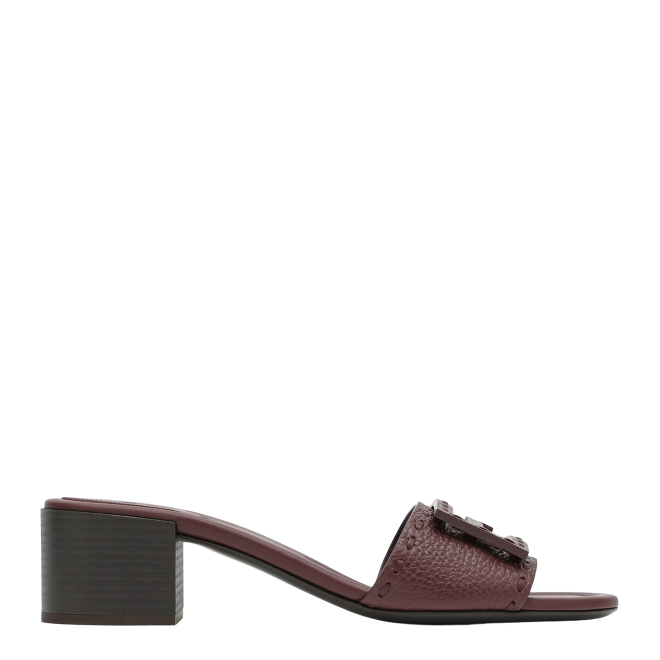 Baguette Burgundy Leather Medium-Heeled Slides - Image 1