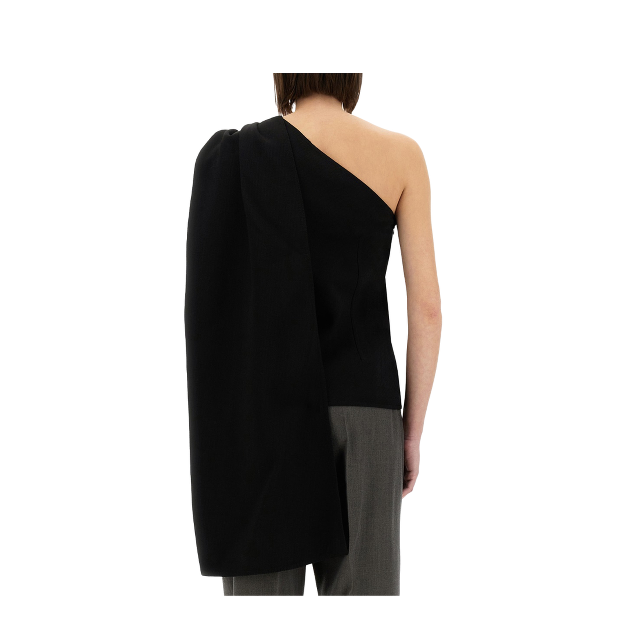 Wool Viscose Crepe Top in Black - Image 3