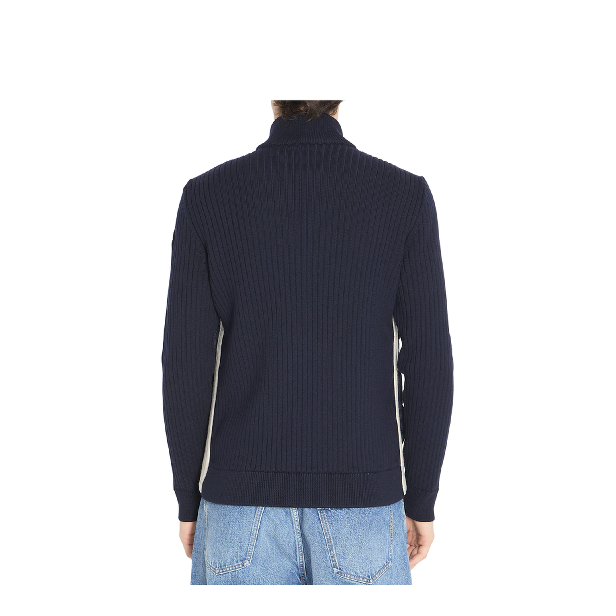 Navy Blue Padded Wool Zip-Up Cardigan - Image 4