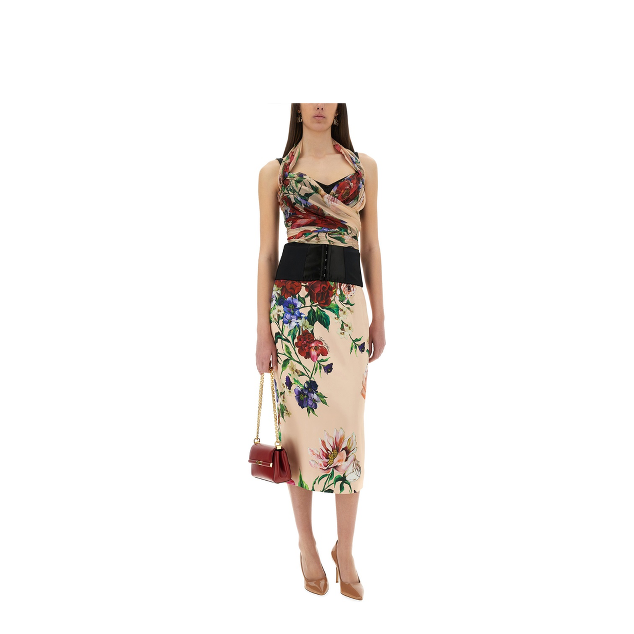 Flower Print Satin Midi Pencil Skirt - Image 2