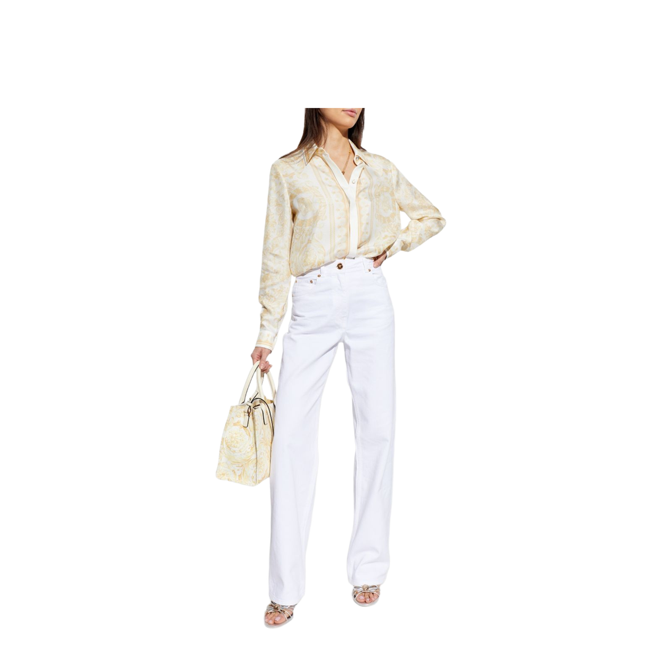 Barocco Print Silk Shirt Gold - Image 5