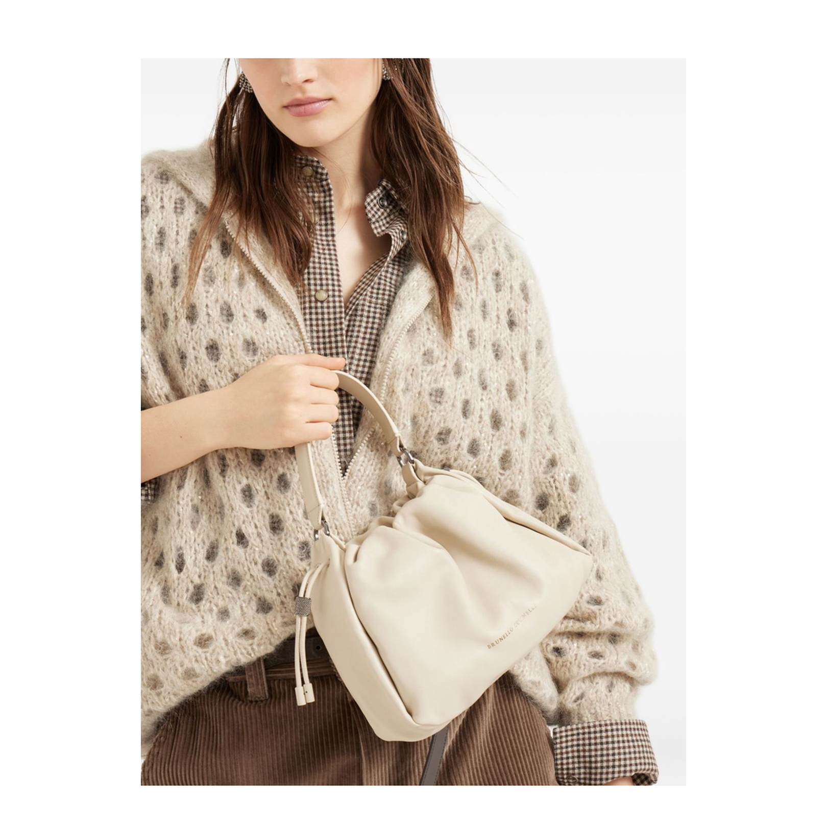 Small Soft Leather Mellow Bucket Bag in Ivory - Image 4