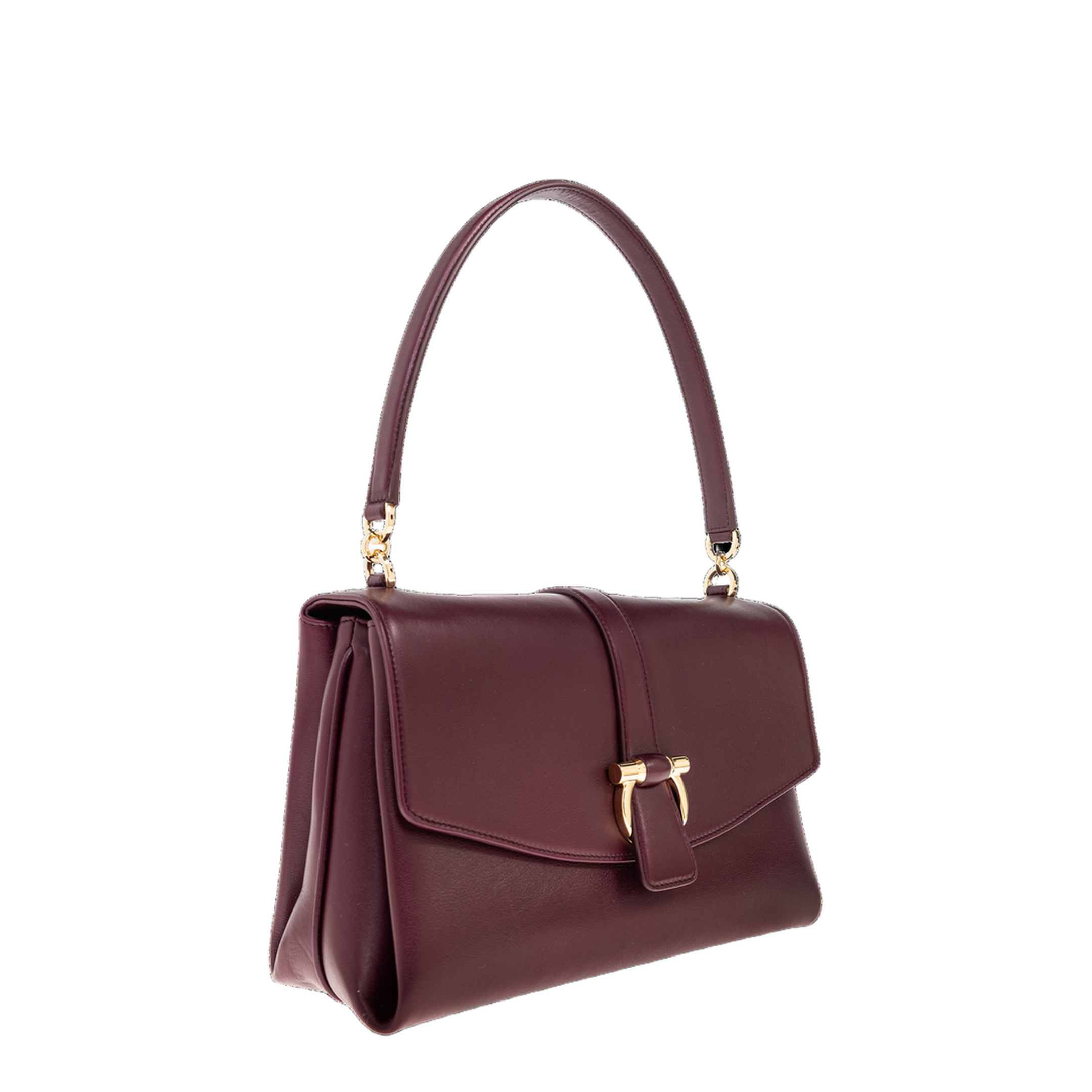 Small Calfskin Front Flap Shoulder Bag - Plum - Image 4