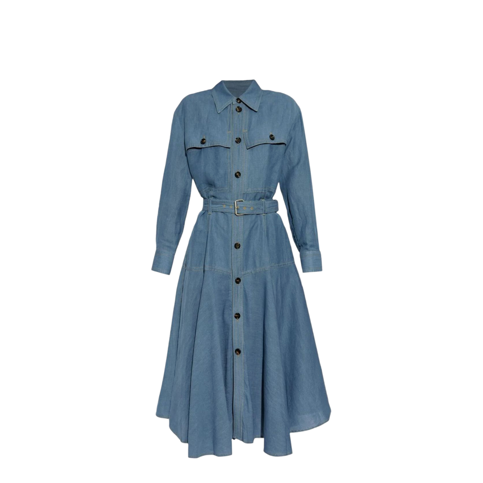 Blue Front Button Fastening Dress - Image 1
